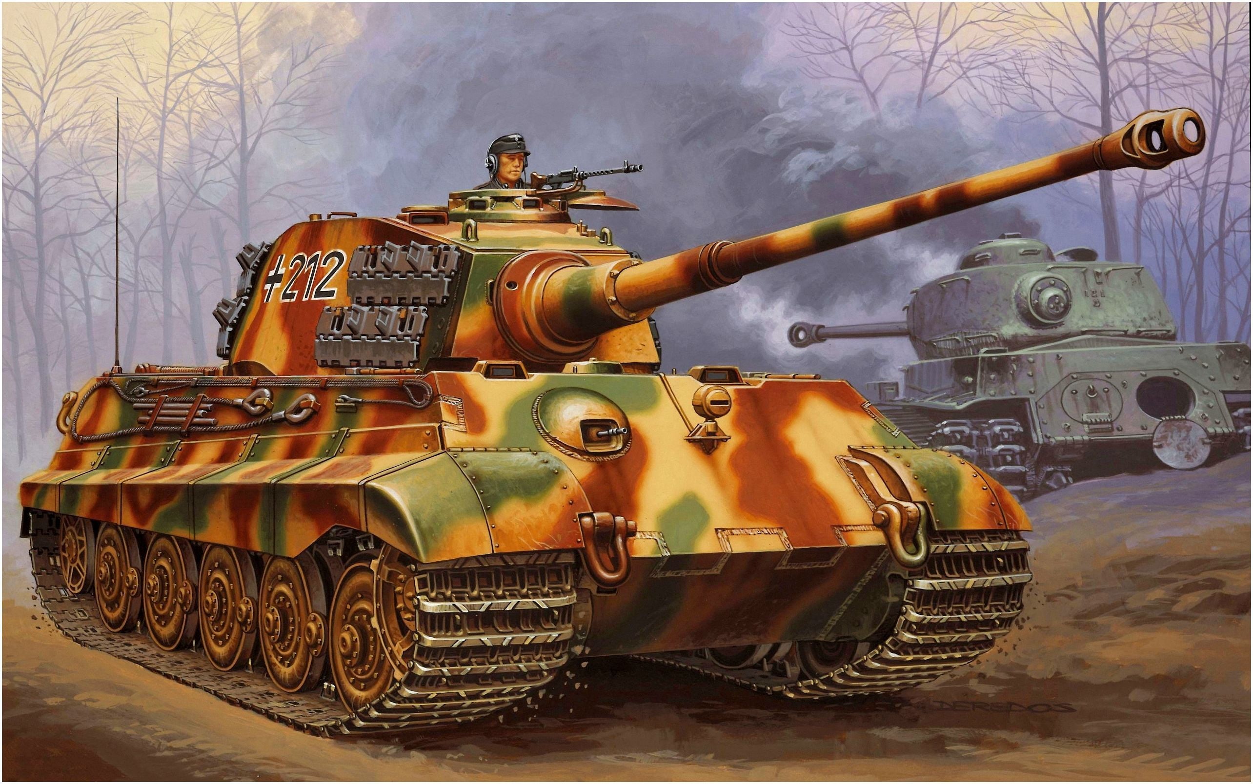 gun, outdoors, engine, Royal tiger, the Germans, nature, government, russia, battle, military, old, machinery, the second world, brown, armored Tank, illustration, HD Wallpaper