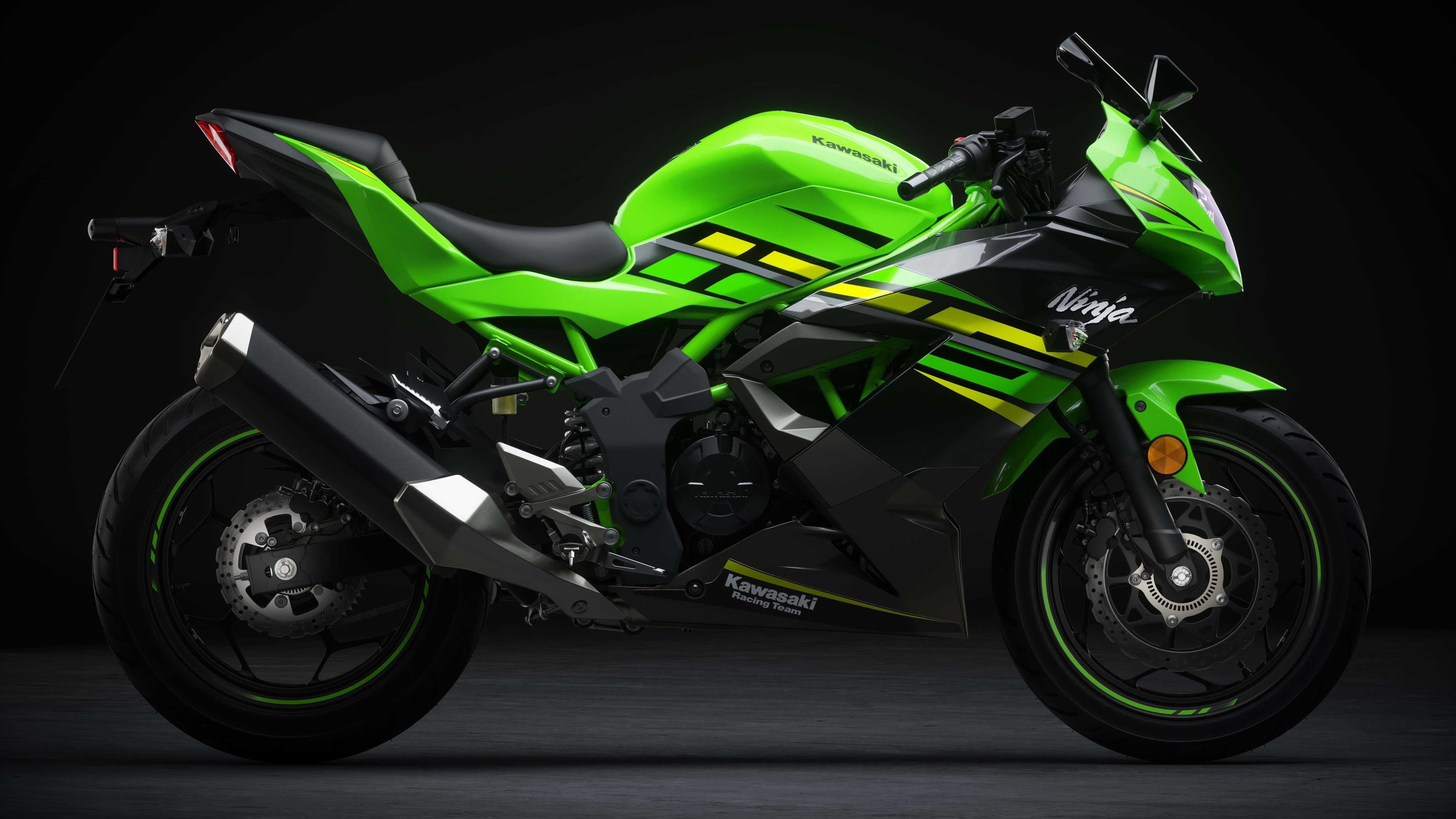 black background, Kawasaki, land vehicle, motor vehicle, car, indoors, wheel, close-up, tire, stationary, 2019, speed, road, toy, black color, motorcycle, HD Wallpaper