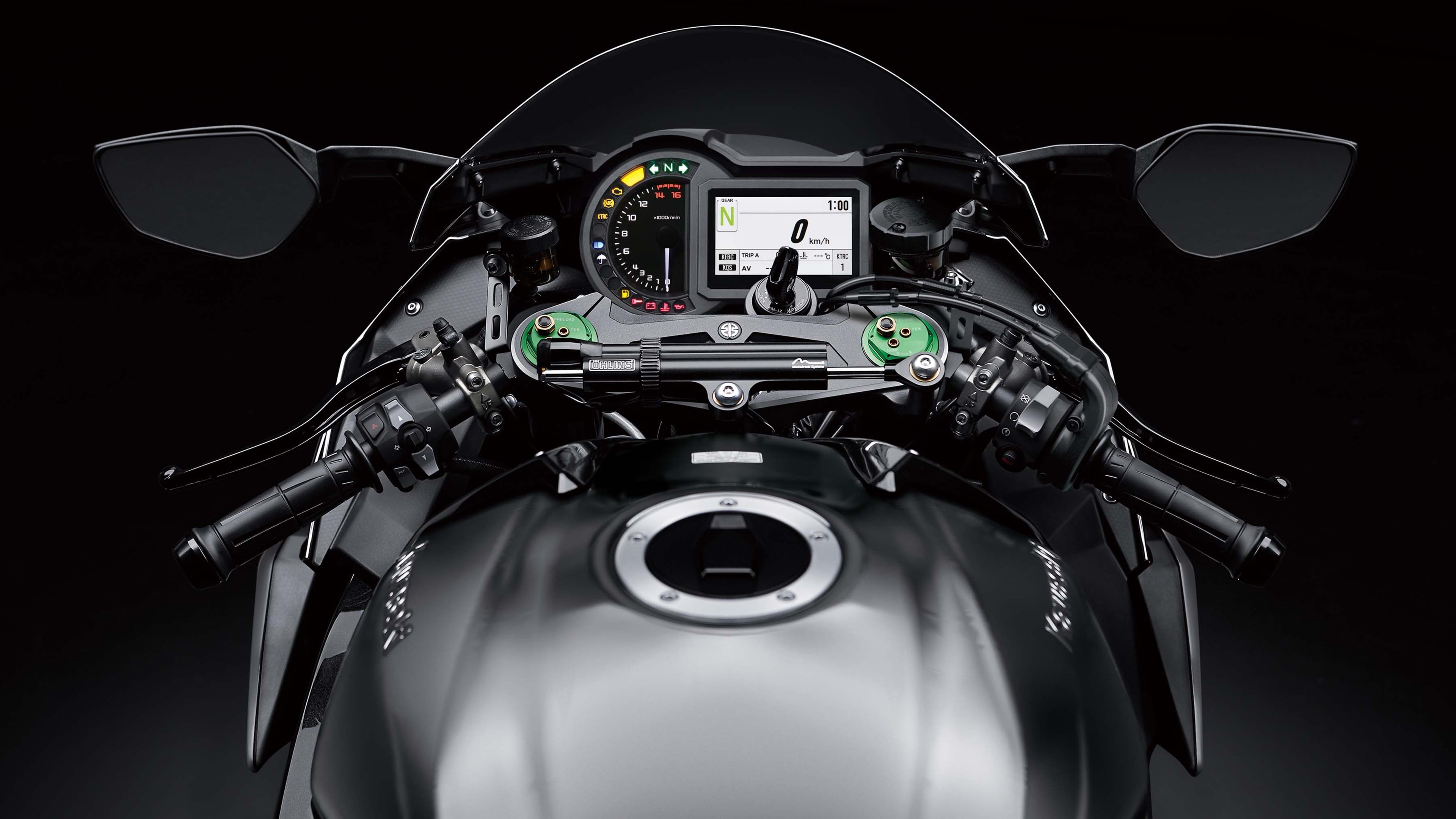 chrome, studio shot, speed, Instrument, machinery, front view, air vehicle, Console, Ninja, metal, black background, k, transportation, speedometer, h, HD Wallpaper