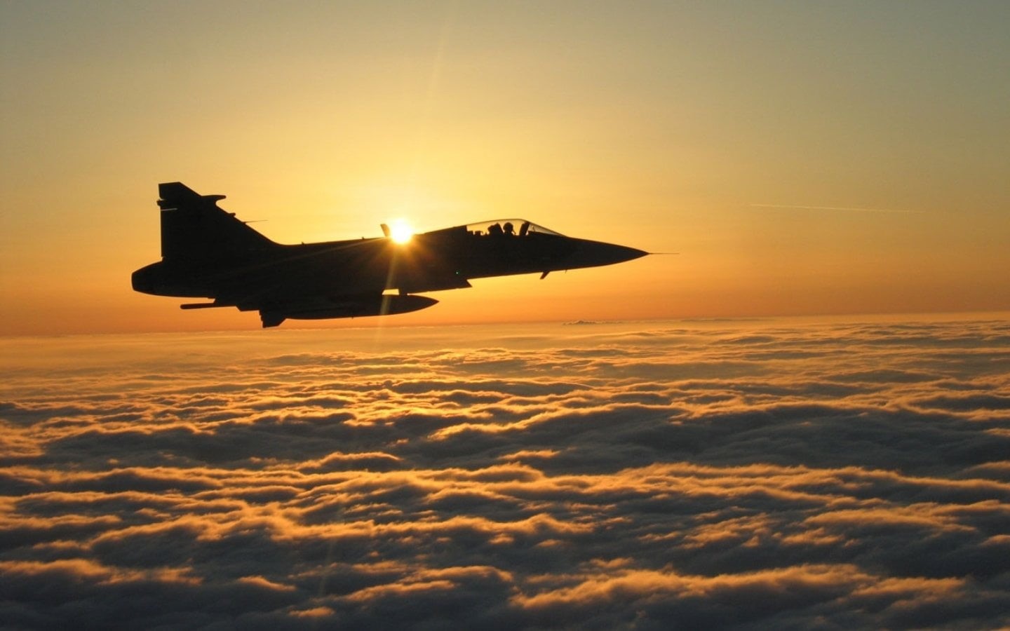 motion, 720P, sunlight, mid-air, sky, plane, Saab JAS 39 Gripen, outdoors, orange color, sunset, sea, Jet Fighters, fighter, scenics - nature, transportation, HD Wallpaper