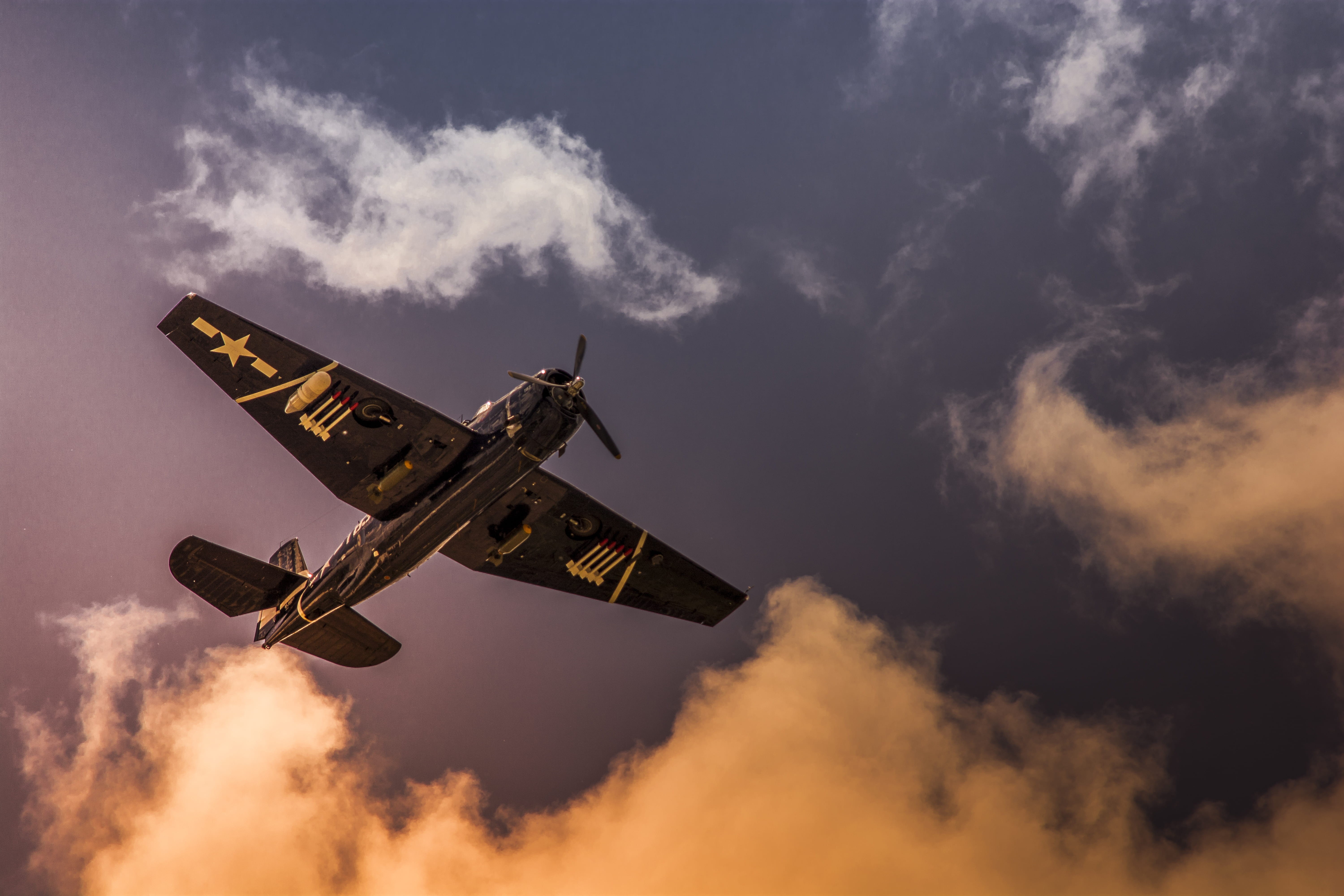 war plane, government, aircraft, airplane, transportation, vintage, cloud, photography, flying plane, 5K, aeroplane, vapor trail, airshow, black, outdoors, HD Wallpaper