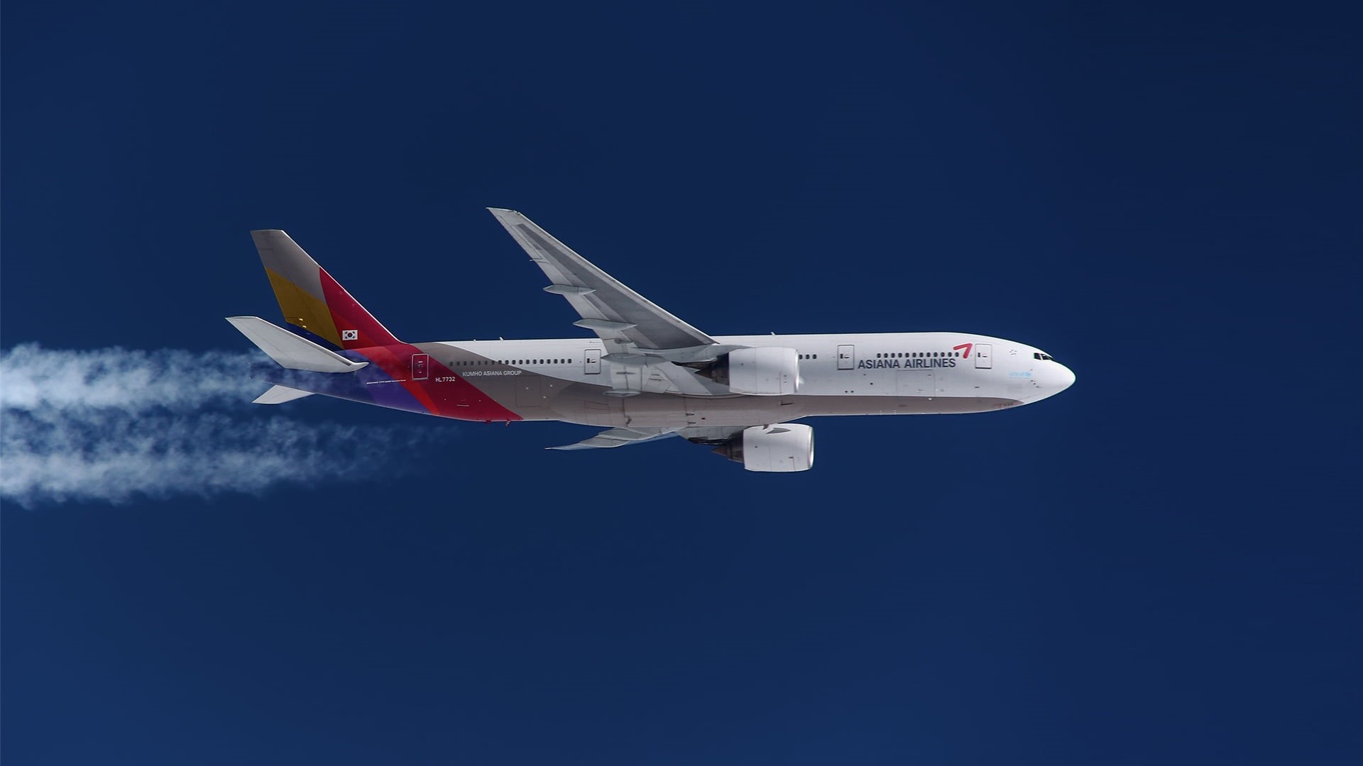 Boeing 777, In flight, Contrail, The plane, Asiana Airlines, 1080P, HD Wallpaper