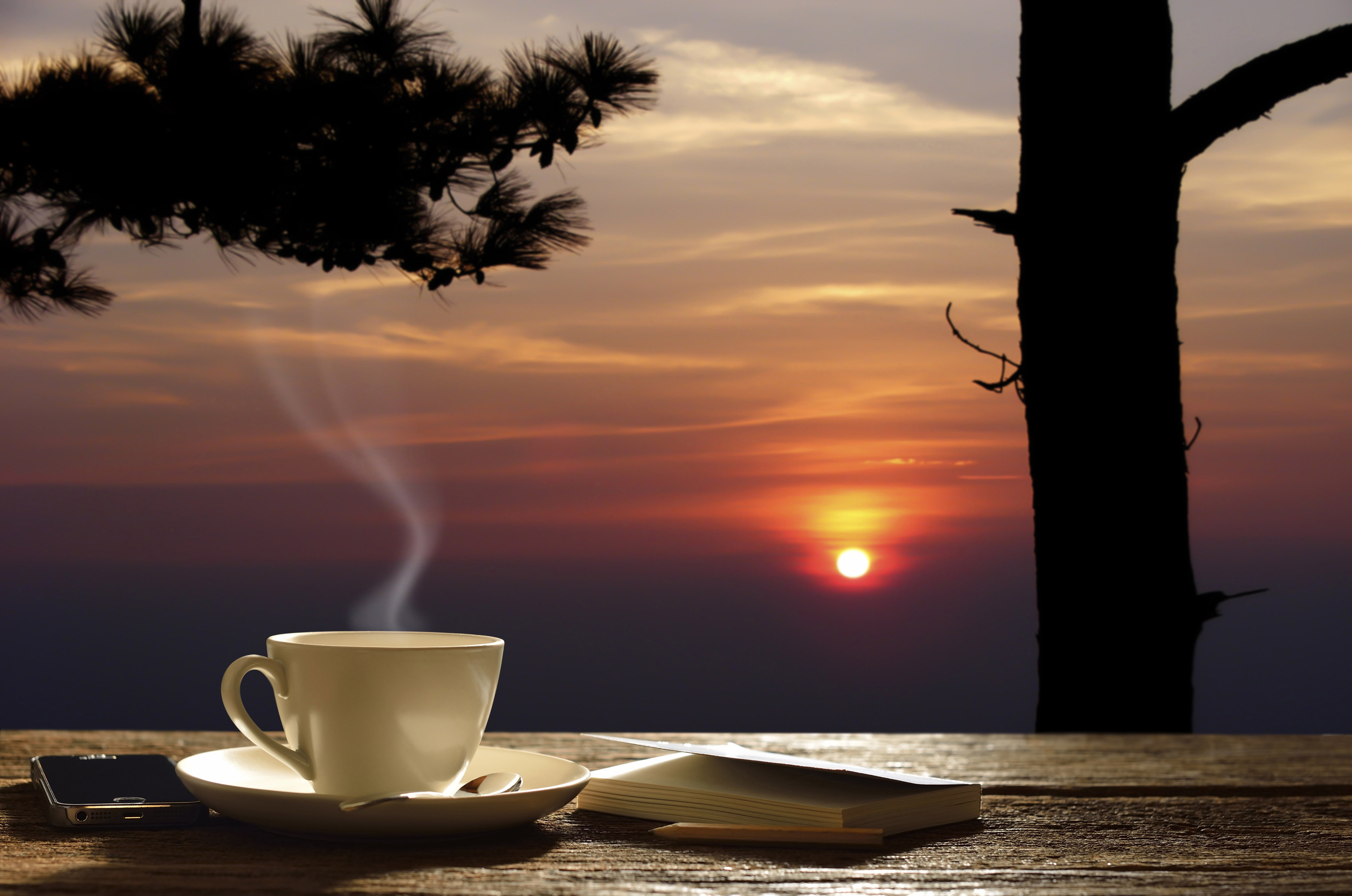 coffee, bokeh, saucer, evening, white, coffee - Drink, beautiful, pencil, background, table, diary, black Color, brown, sky, space, breakfast, heat - Temperature, HD Wallpaper