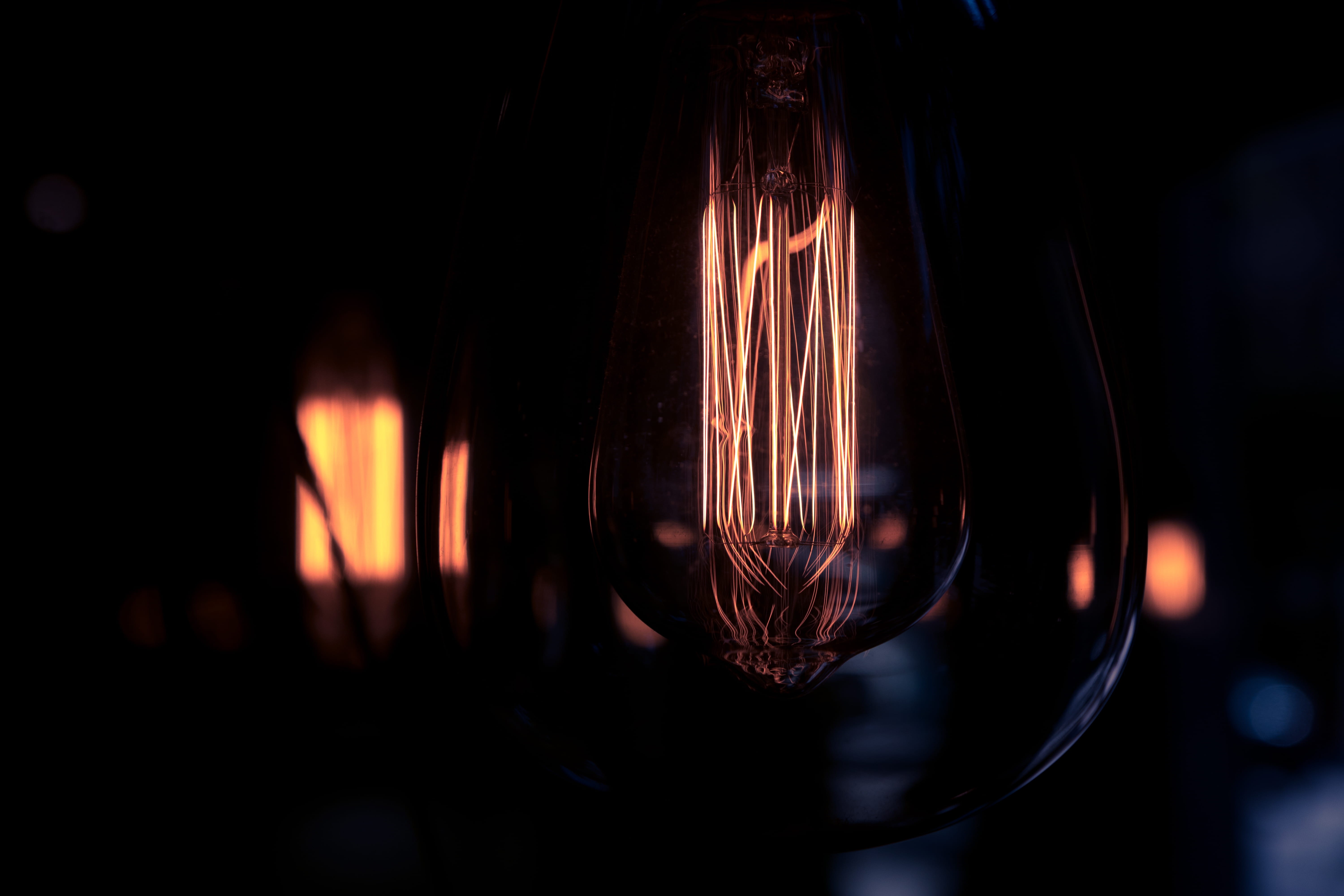 indoors, contrast, innovation, focus on foreground, glass, glowing, innovate, night, light - natural phenomenon, blur, 5K, selective focus, close-up, idea, HD Wallpaper
