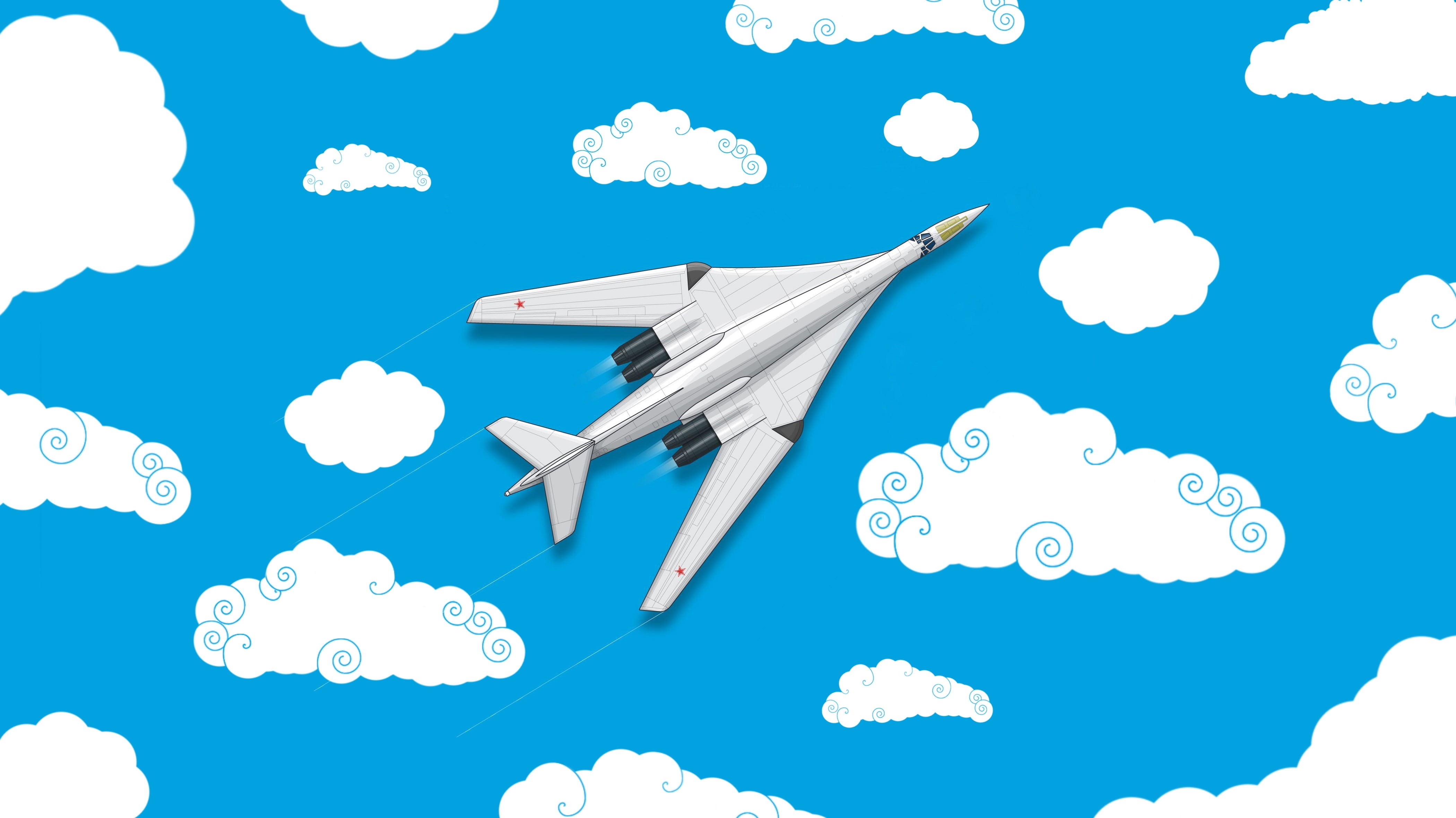 Fighter, Clouds, Minimalism, Tu 160, madeinkipish, Videoconferencing, Art, The Tu-160, 4K, White Swan, The view from the top, Ту160, Russia, The Russian air force, HD Wallpaper
