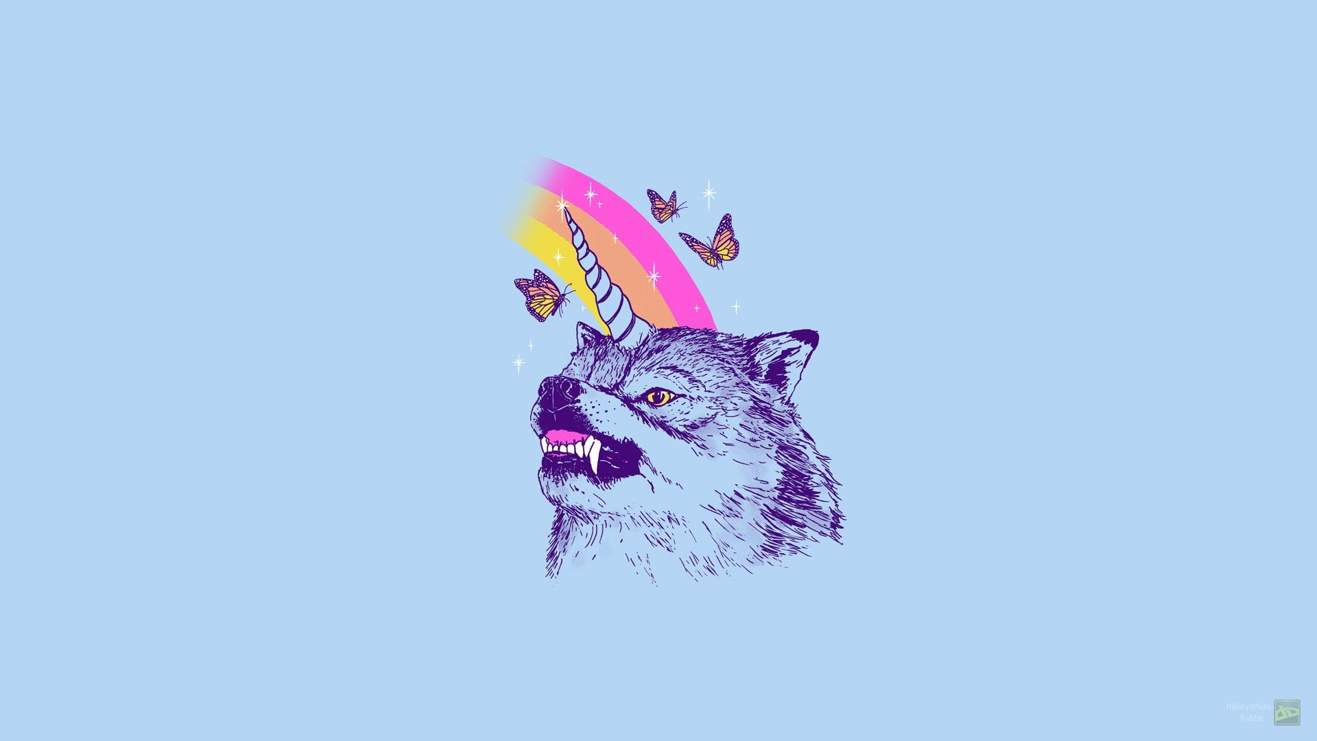 drugs, unicorn, LSD, 1080P, wolf, animals, simple, butterfly, HD Wallpaper
