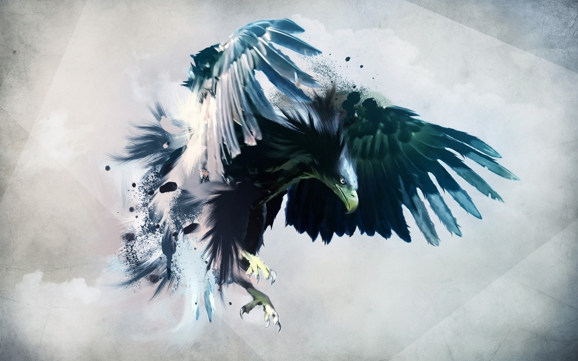 close-up, animal themes, spread wings, motion, birds, digital art, feather, sky, animals, eagle, bird, high angle view, animals in the wild, hawk (animal), HD Wallpaper