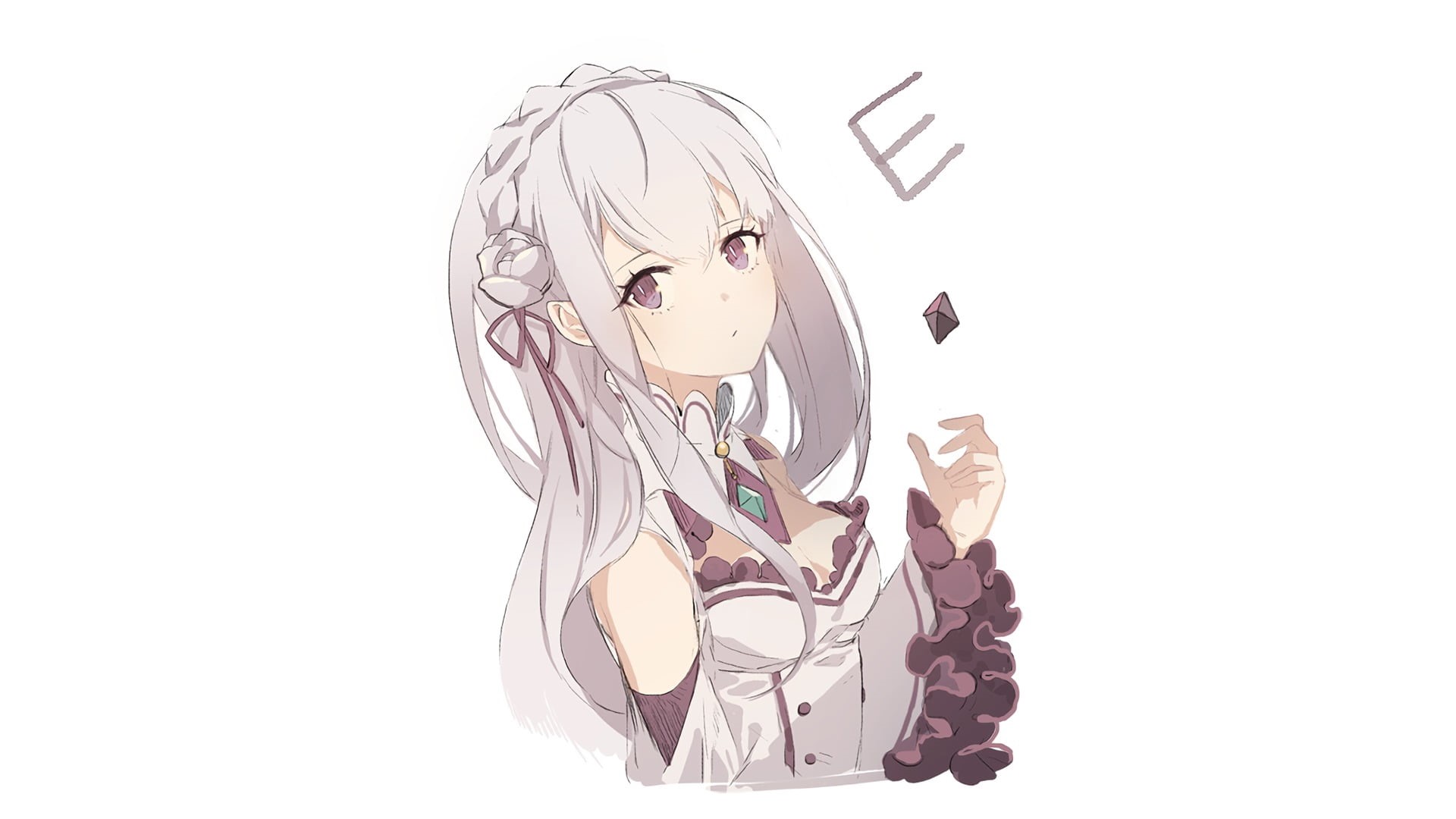 copy space, studio shot, 1080P, Emilia (Re: Zero), still life, cut out, music, white color, decoration, no people, white background, close-up, paper, anime girls, HD Wallpaper