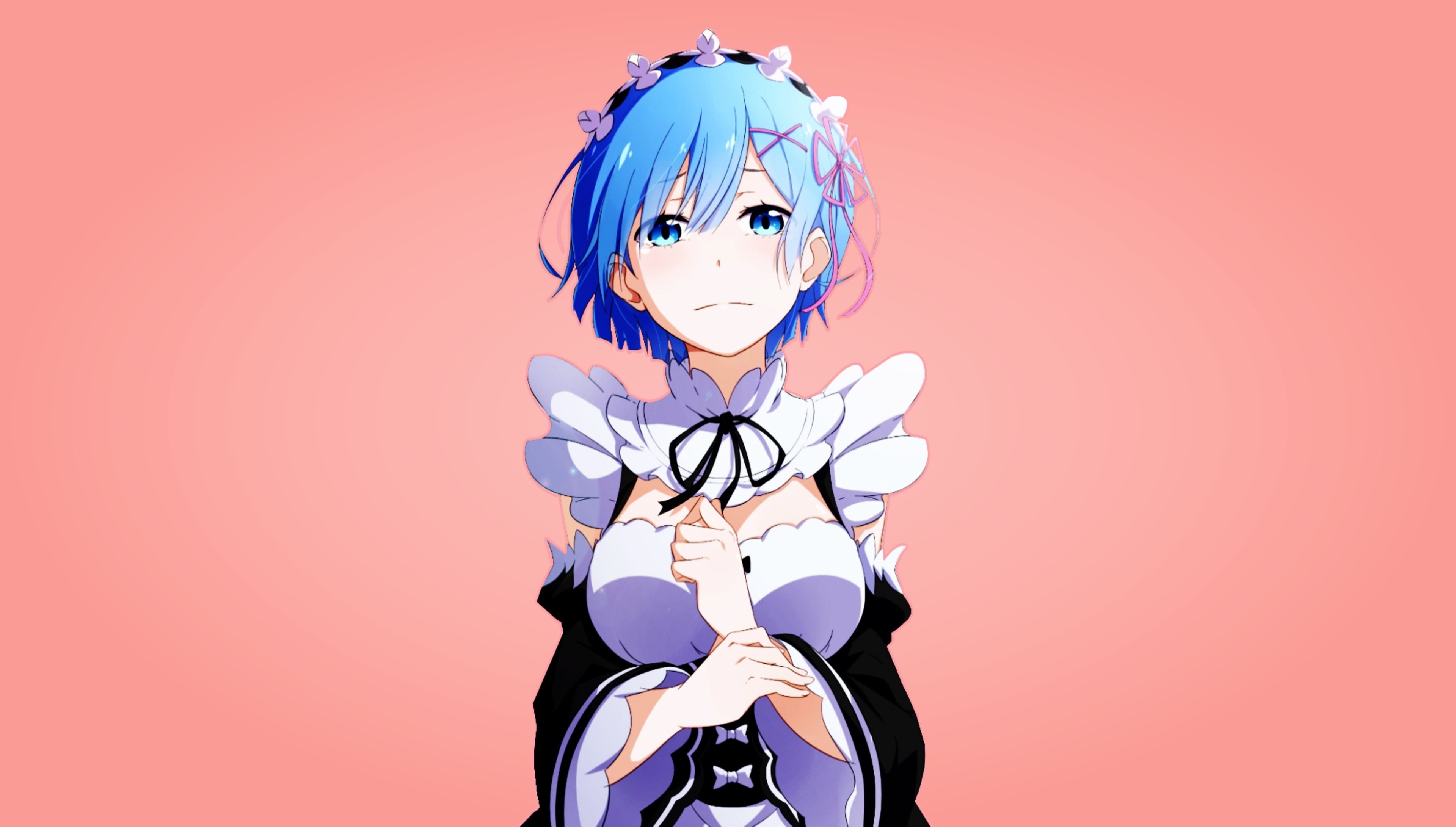 indoors, human body part, women, emotion, portrait, anime, copy space, art and craft, human representation, short, child, colored background, Rem (Re: Zero), HD Wallpaper
