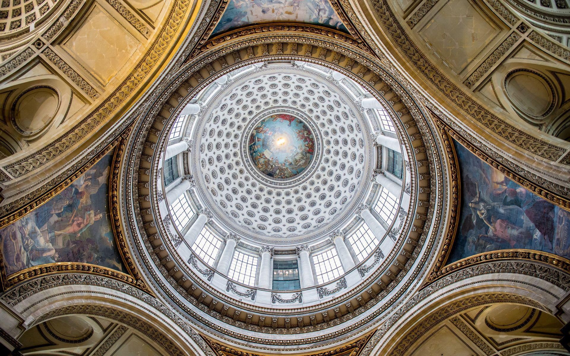brown, ceiling, 1920x1200, cathedral, photography, 1080P, white, painting, HD Wallpaper