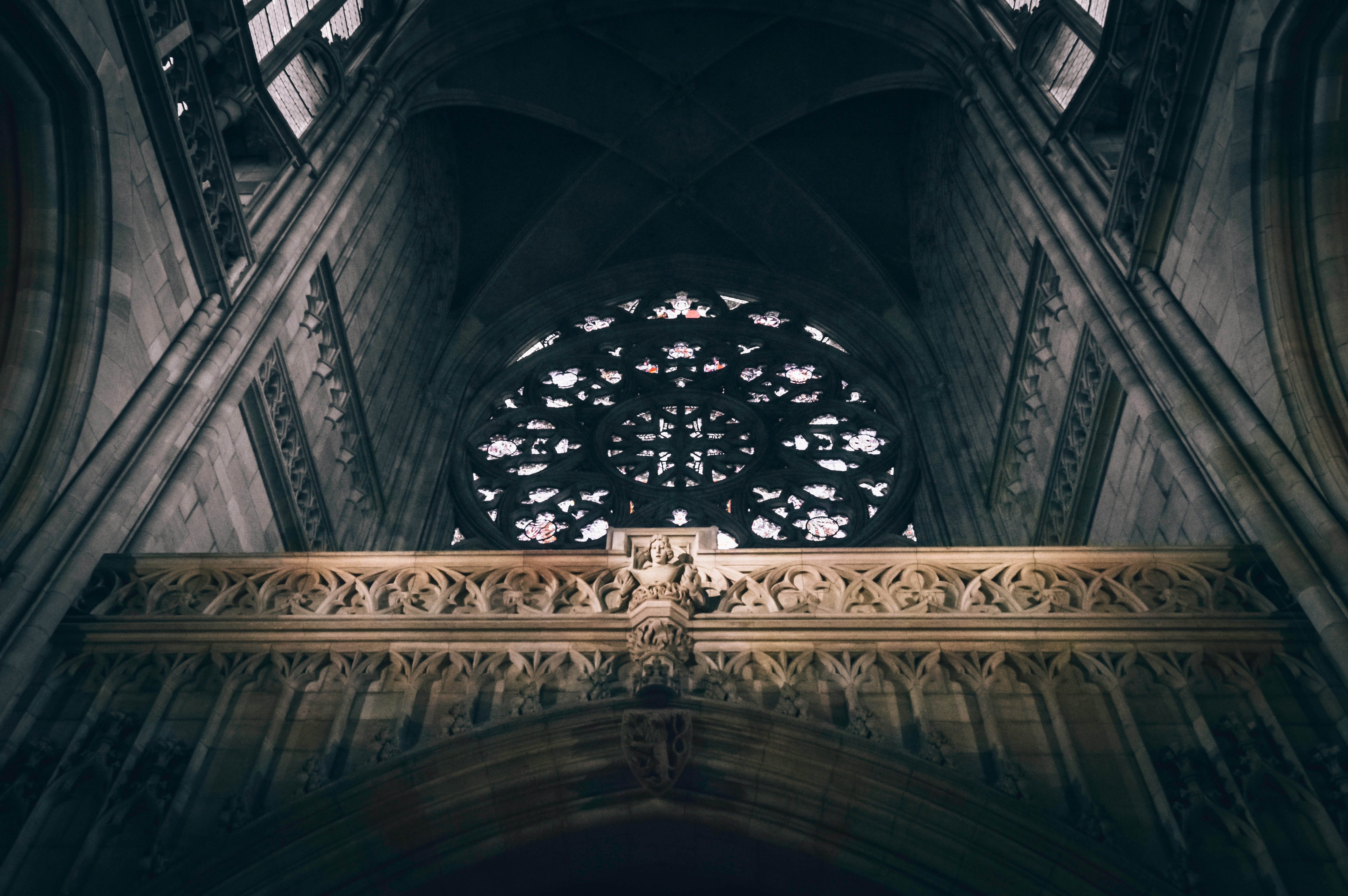 cathedral, gray, interior, building, day, ornate, architecture and art, architectural column, belief, travel destinations, 5K, indoors, arch, built structure, HD Wallpaper