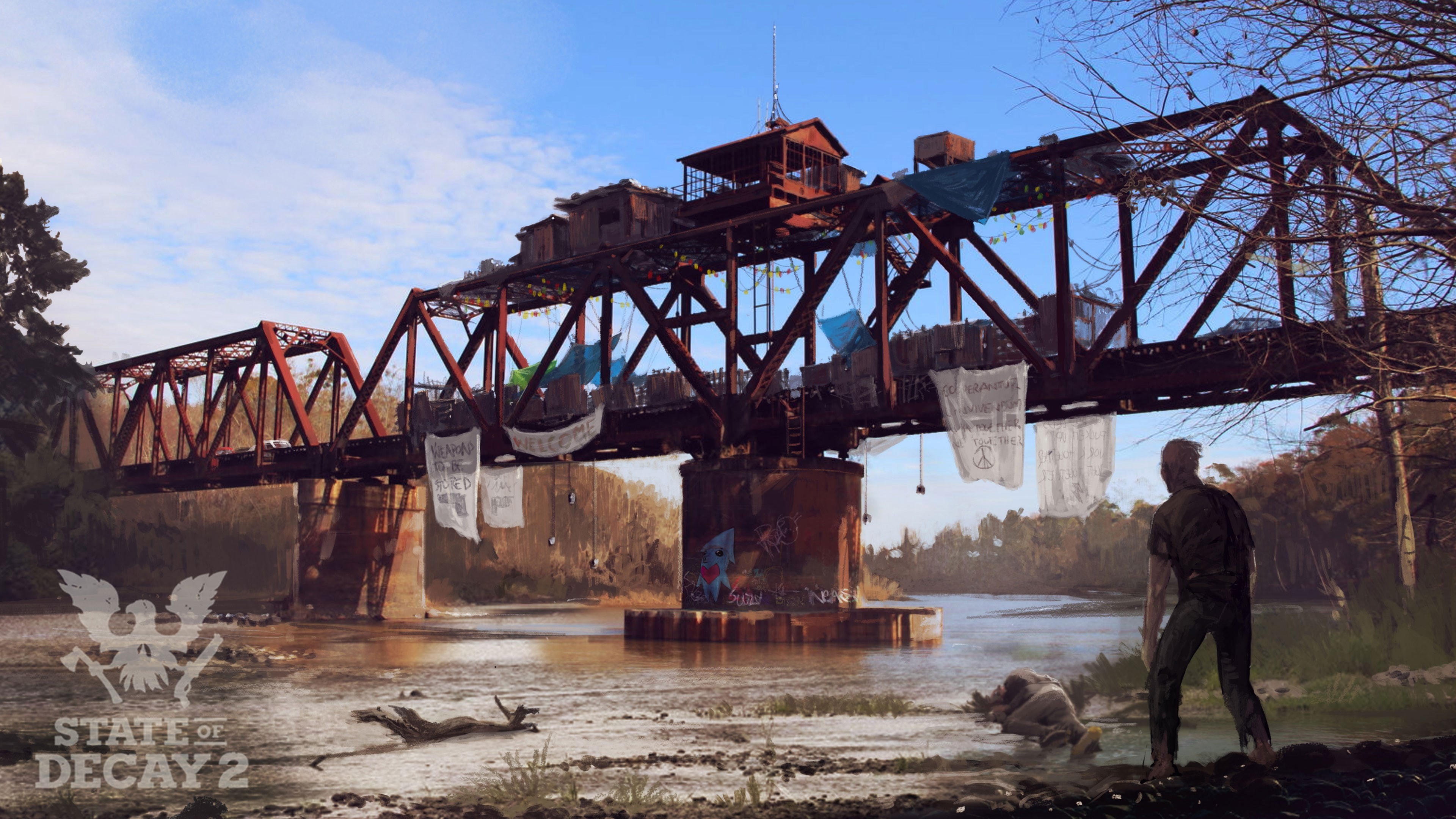 connection, bridge, transportation, river, men, state of decay 2, bridge - man made structure, technology, pollution, 4K, occupation, sky, people, standing, HD Wallpaper