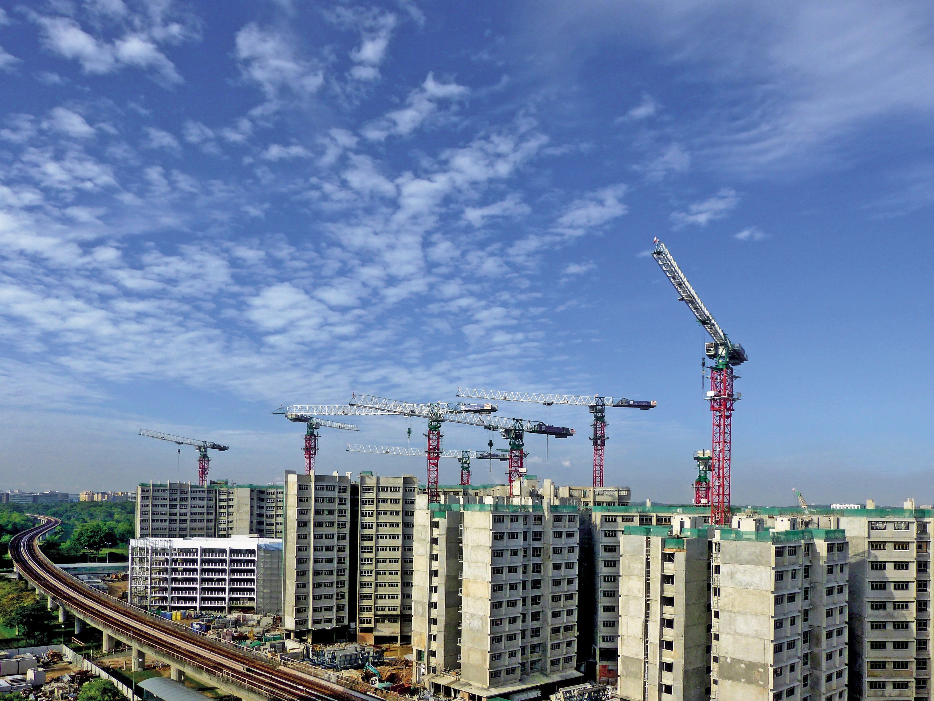 development, sky, construction Frame, building, machinery, blue, cityscape, housing Development, construction equipment, red, business, cloud - sky, construction Industry, HD Wallpaper
