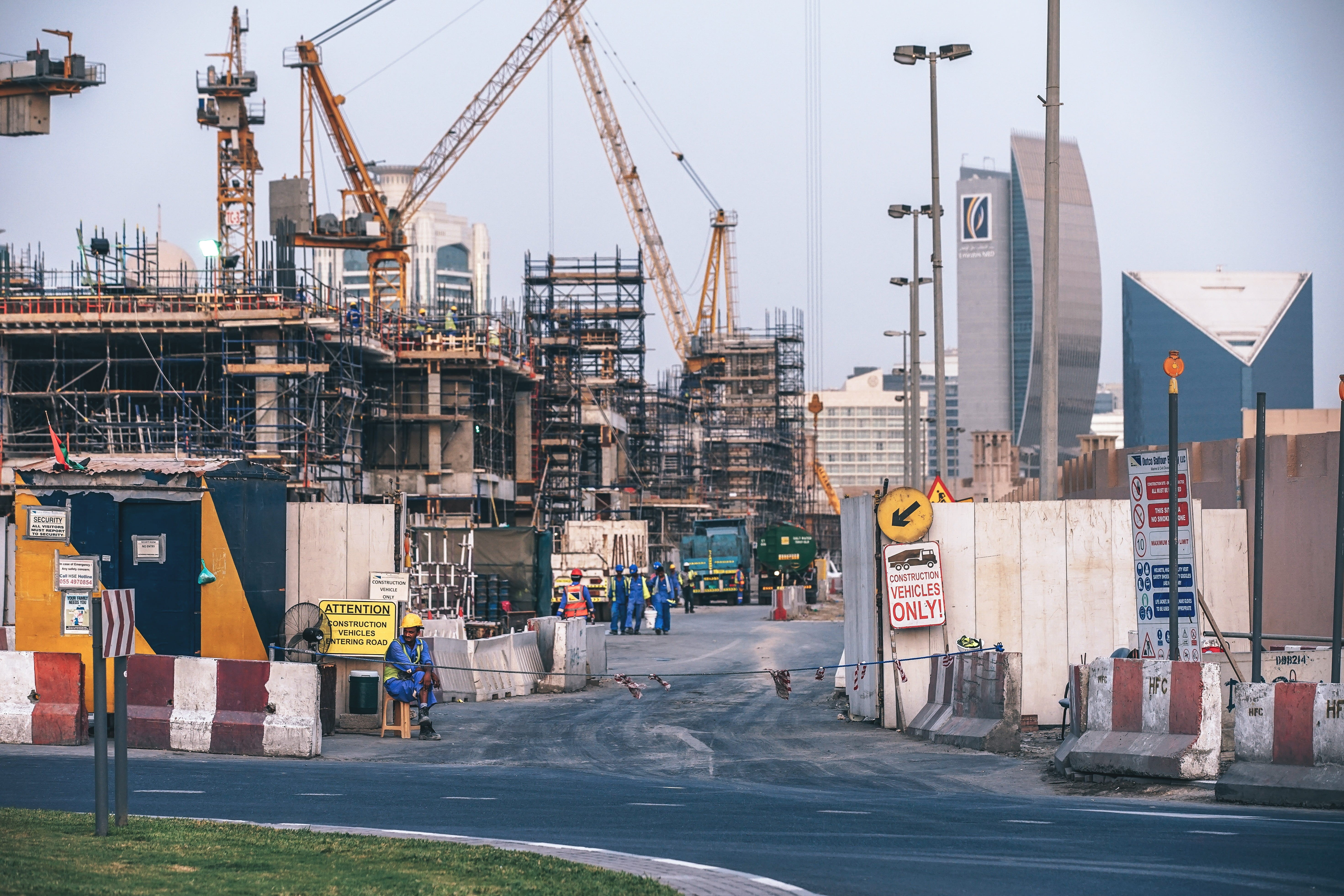 engineer, tower, mode of transportation, day, commercial dock, sunset, blue, immigrants, arab, commercial, modern, rise, architecture, crane - construction machinery, HD Wallpaper