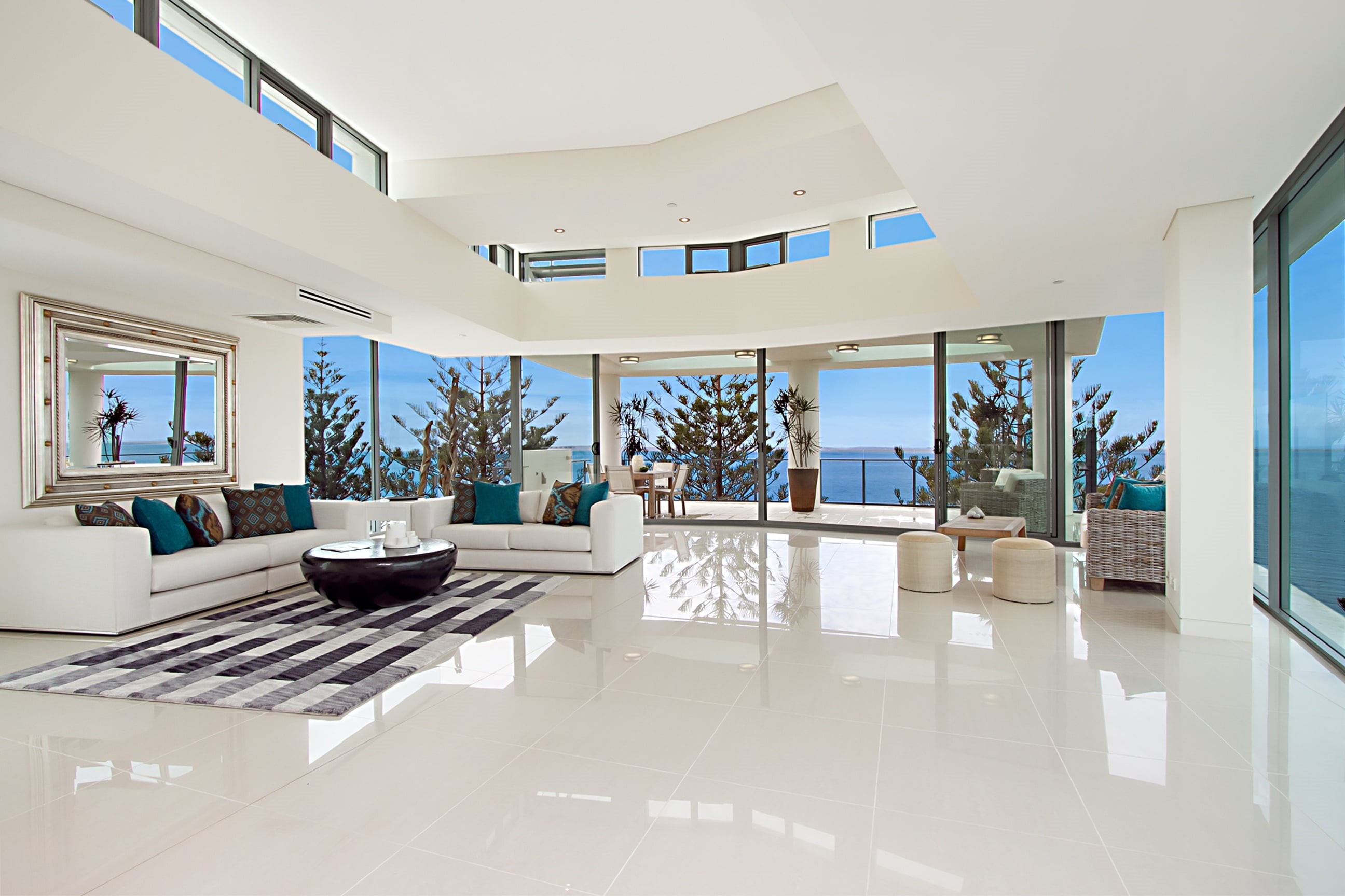 white color, swimming pool, modern, home Ownership, window, room, design, flooring, wide, living room, tiled floor, interior, residential Building, faucet, HD Wallpaper
