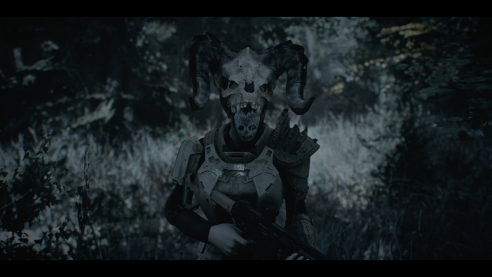 transfer print, video games, screen shot, dark, weapon, Fallout 4, 1080P, auto post production filter, protection, disguise, horror, mask, obscured face, HD Wallpaper