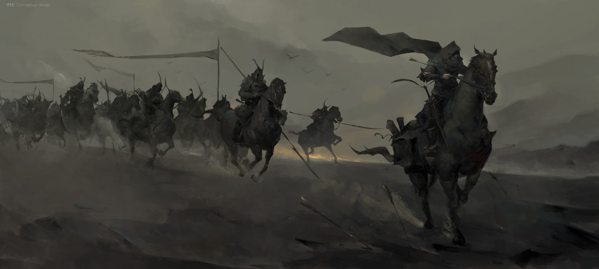 concept art, 1080P, digital, artwork, horse riding, HD Wallpaper