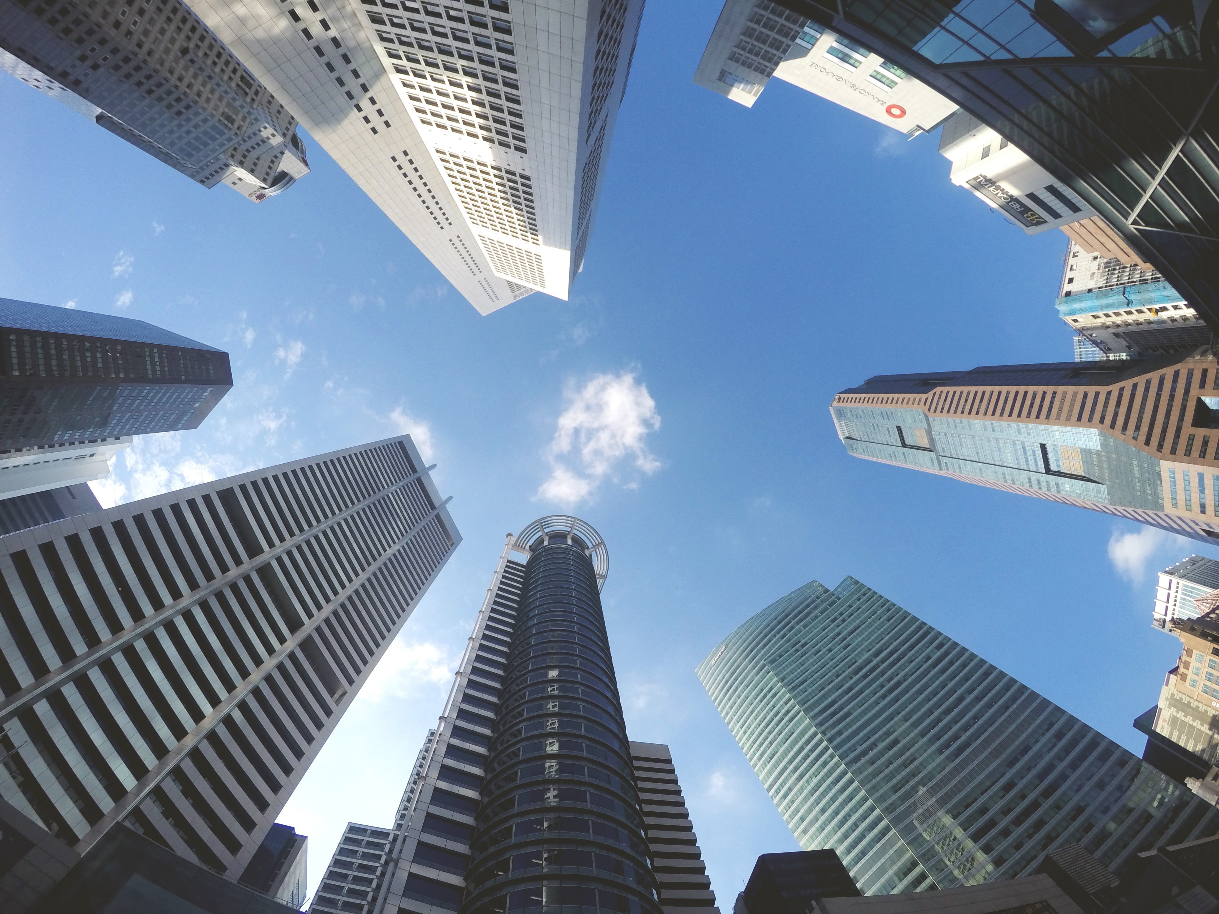 built structure, high, tall - high, directly below, technology, nature, business, skyscraper, architecture, design, low angle view, buildings, street, outdoors, HD Wallpaper