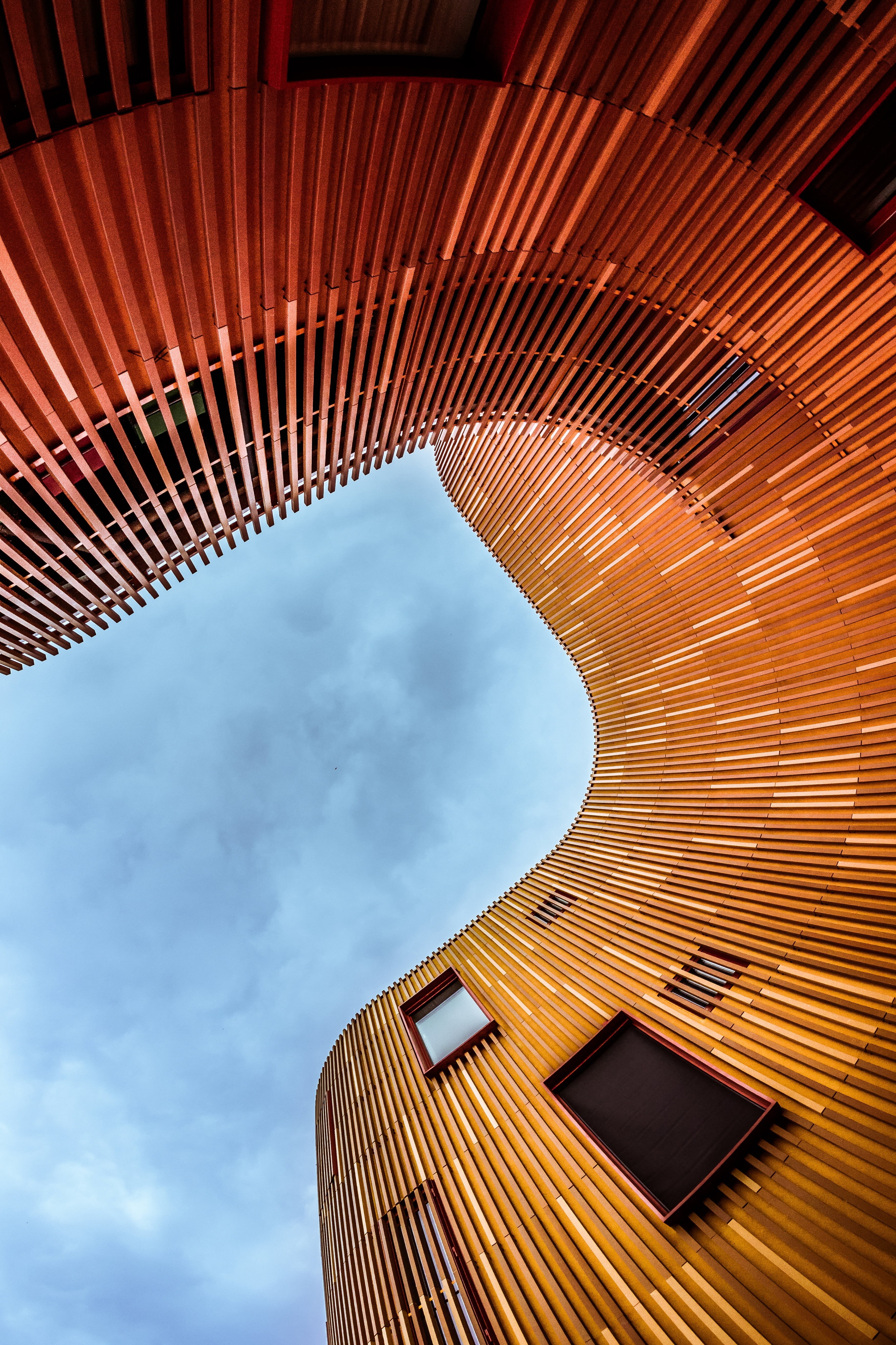 orange, nature, perspective, architecture, low angle view, architectural, tall - high, abstract, technology, building exterior, built structure, low angle shot, Phone HD Wallpaper