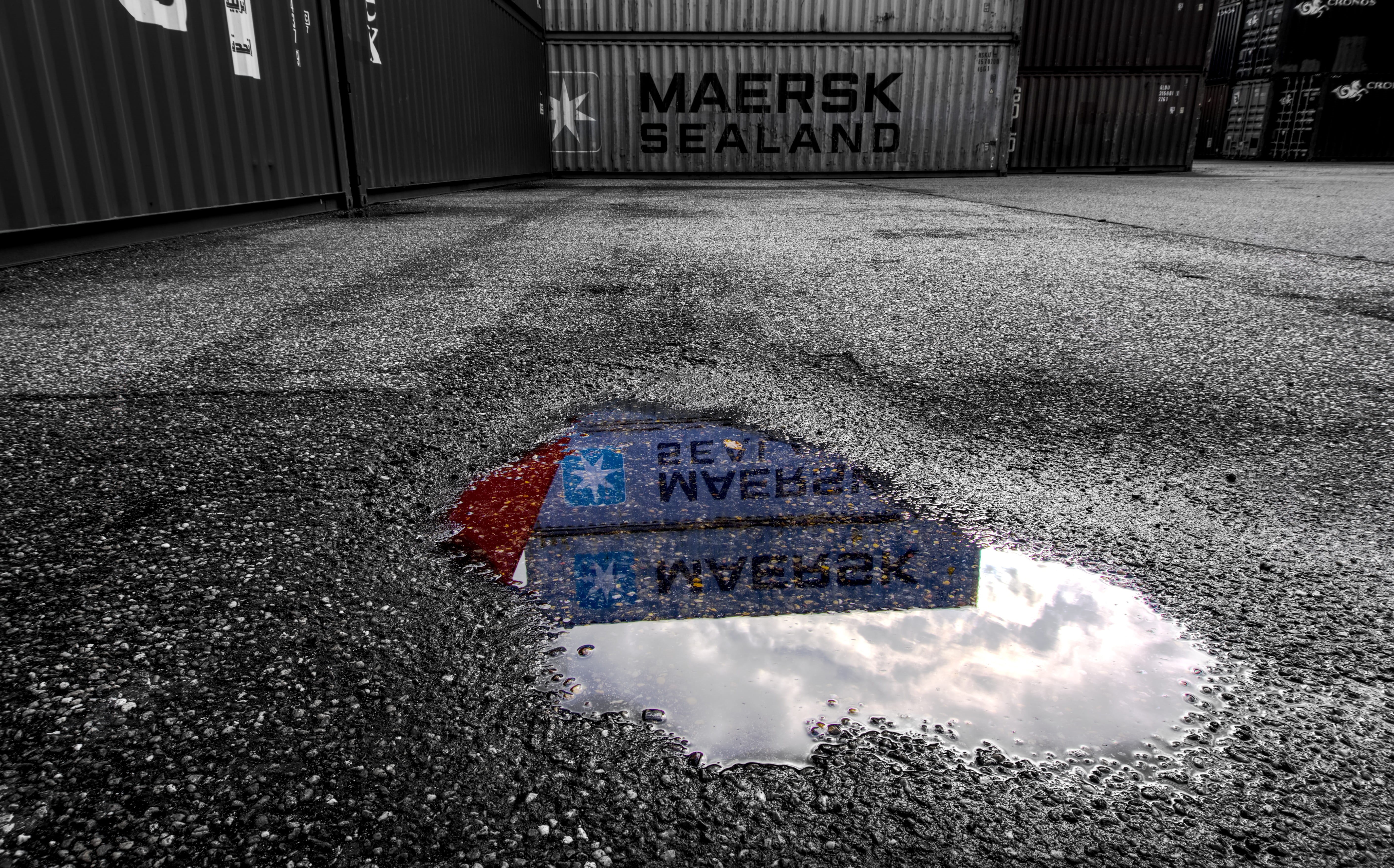 puddle, road, color key, communication, architecture, transportation, western script, outdoors, barrier, colorful, hdr, day, black and white, road marking, HD Wallpaper