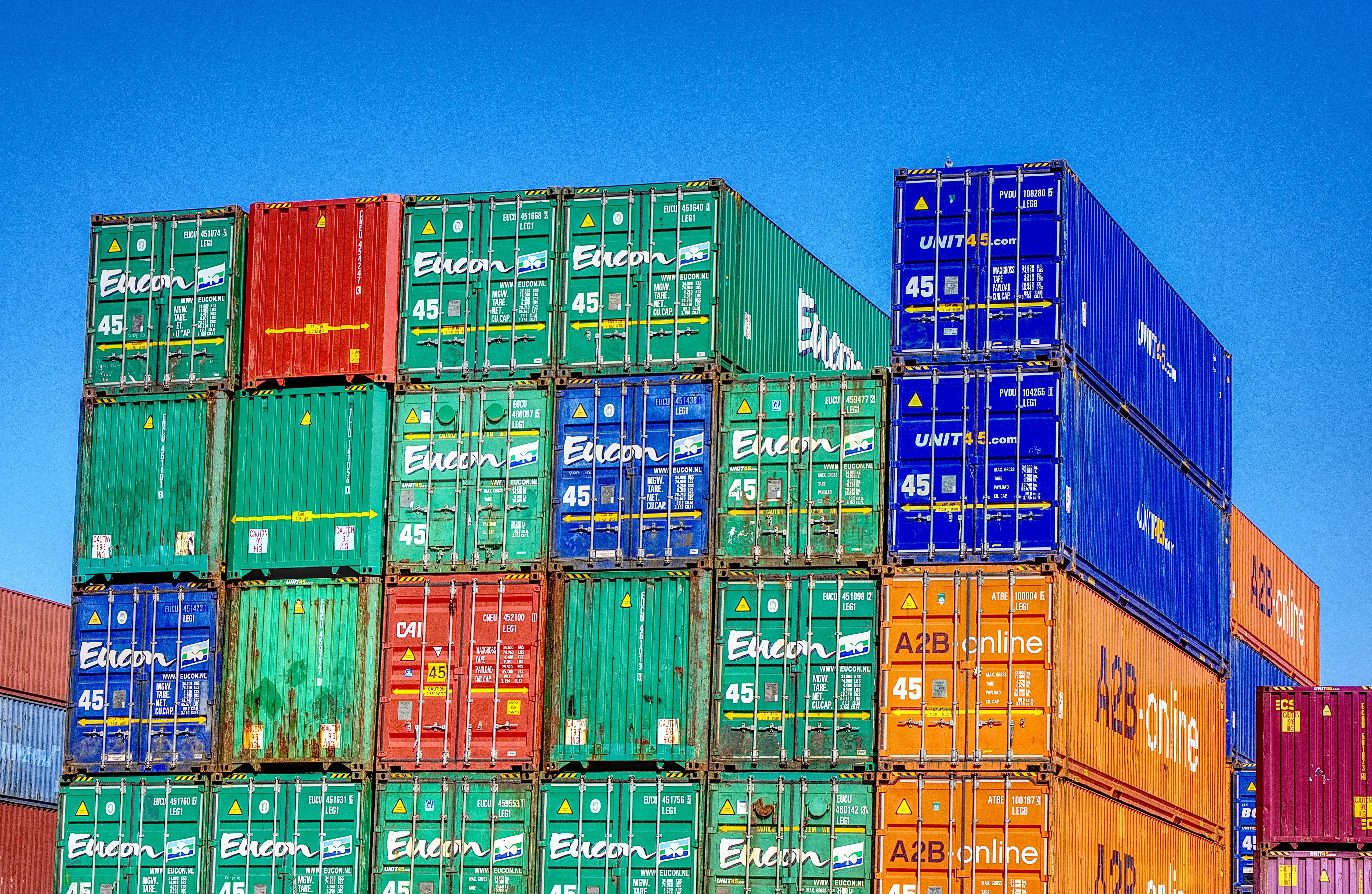 loading, stack, building, marketing hub, global business, stacked, intermodal, shipping, industry, envelope square, blue, 5K, containers, container terminal, HD Wallpaper