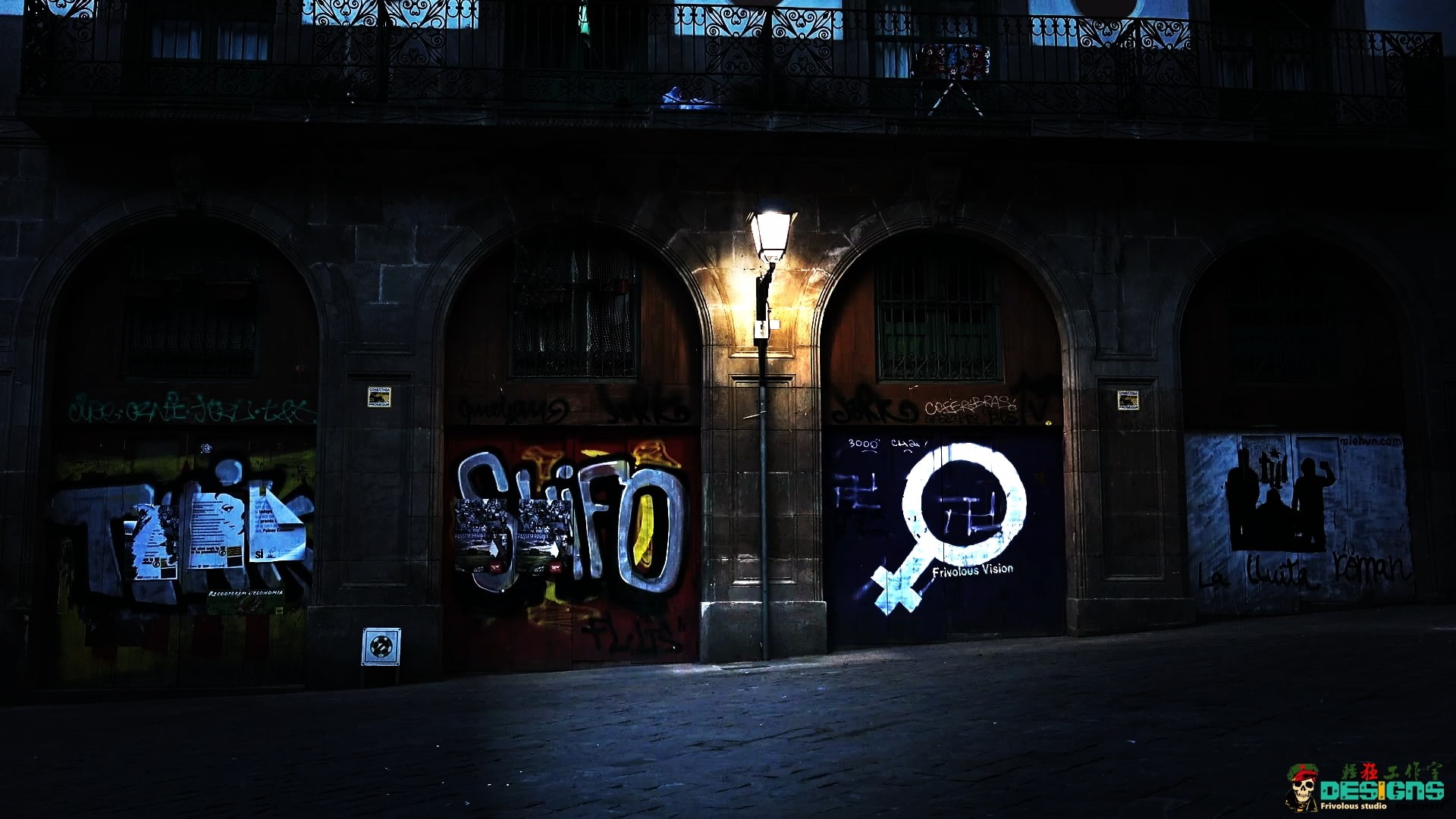 light graffiti, dark, city, 1080P, urban, HD Wallpaper