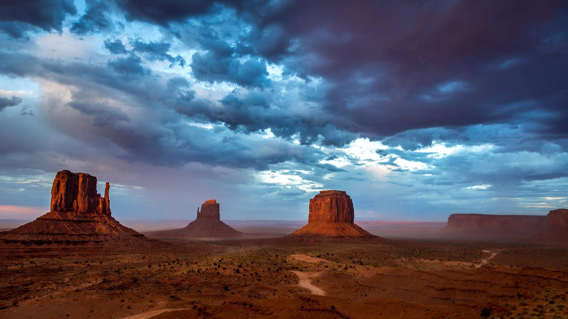 Monument Valley, mountains, USA, monument, sky, valley, clouds, rocks, evening, 1080P, HD Wallpaper