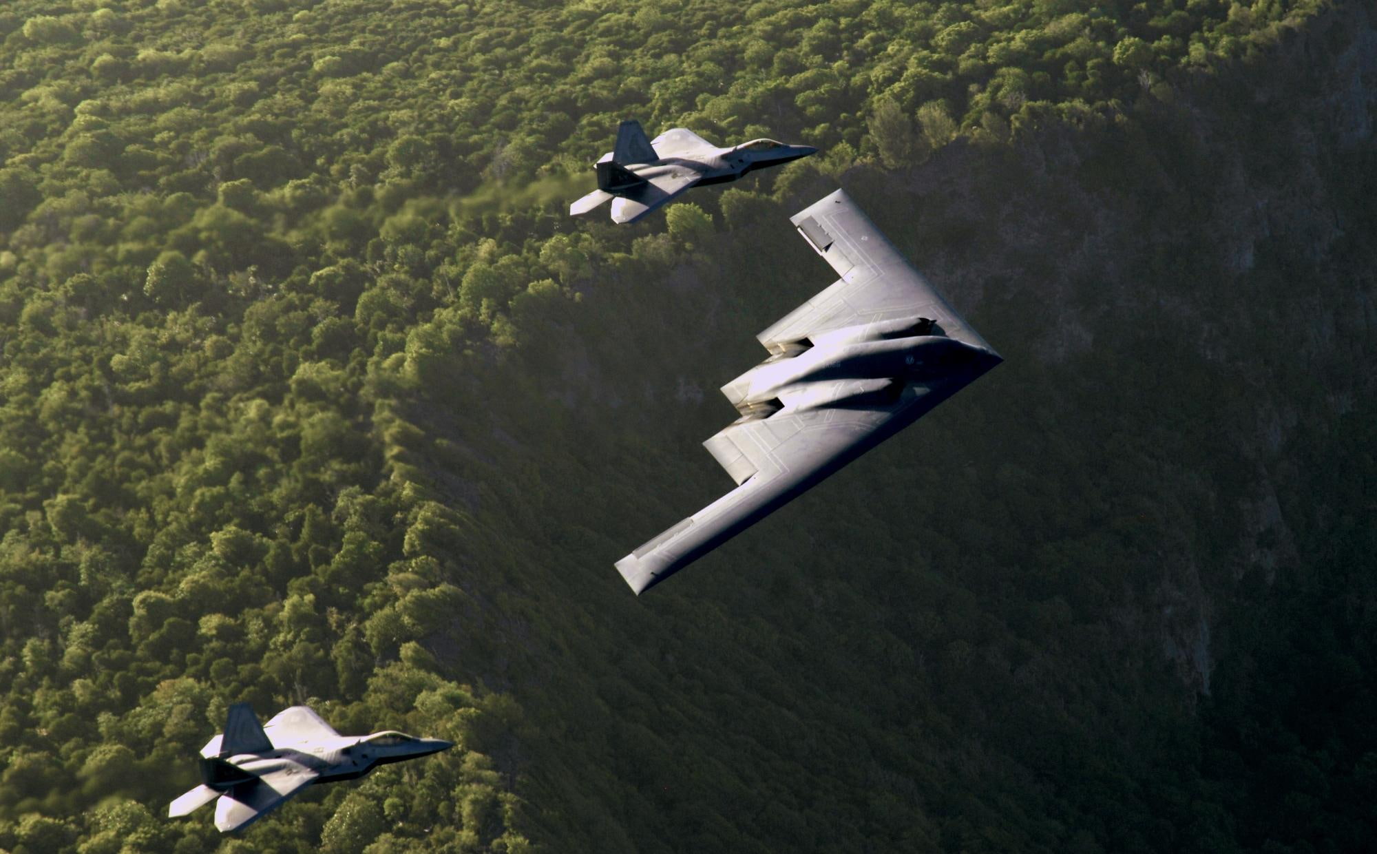 f, 1080P, b2 bomber, black, three, b2 spirit, f22 raptor, planes, fighter, b, aircraft planes, b2 and f22, HD Wallpaper