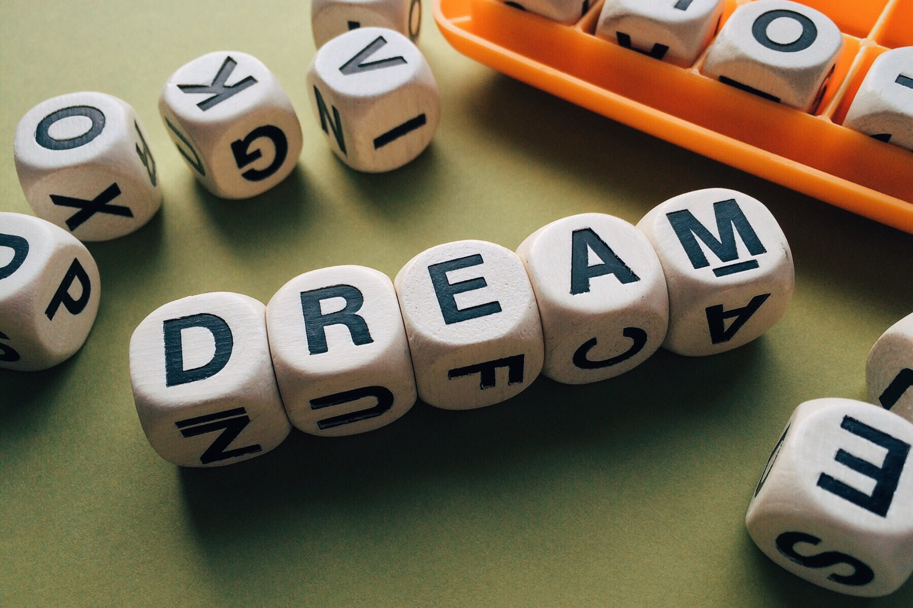 selective focus, game of chance, word, still life, high angle view, dice, dream, text, alphabet, close-up, calculator, communication, indoors, boggle, game, HD Wallpaper