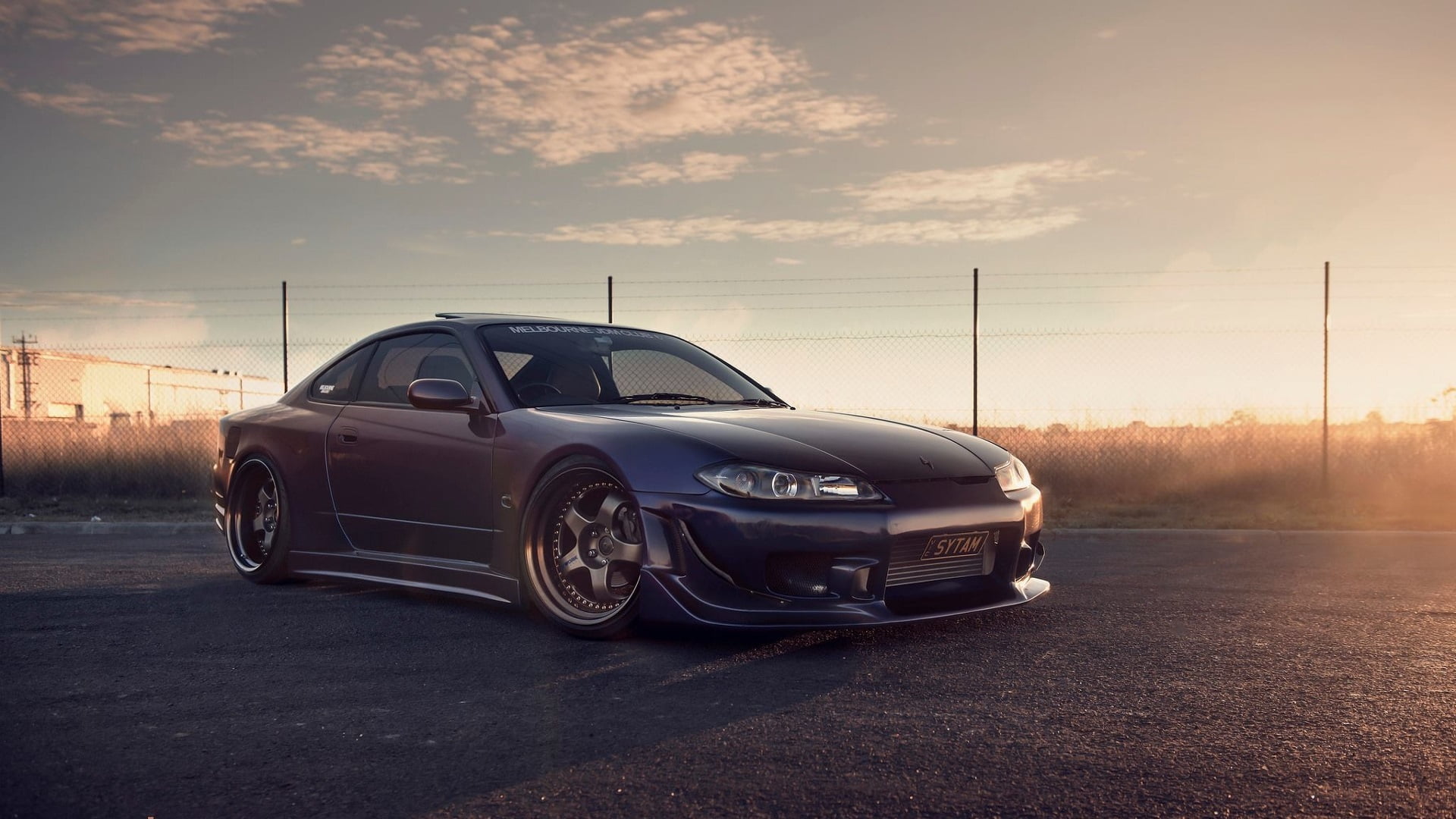 Nissan, road, Nissan 200SX, Nissan Silivia, Japanese cars, power lines, sunset, sports car, purple cars, vehicle, JDM, car, 1080P, HD Wallpaper