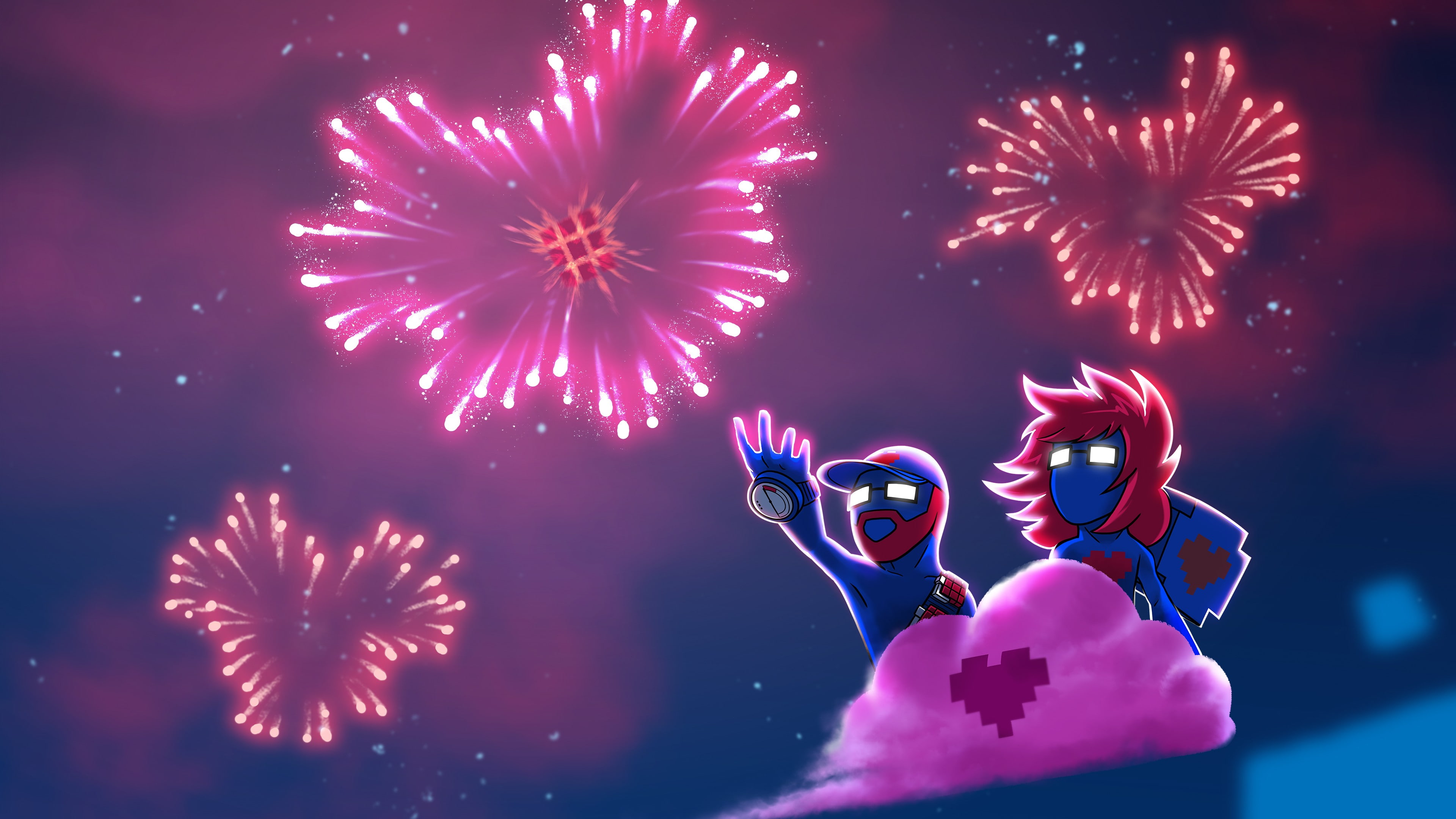 Monstercat, sky, outdoors, illuminated, clouds, new years eve, exploding, fireworks, arts culture and entertainment, people, firework display, sparks, motion, HD Wallpaper