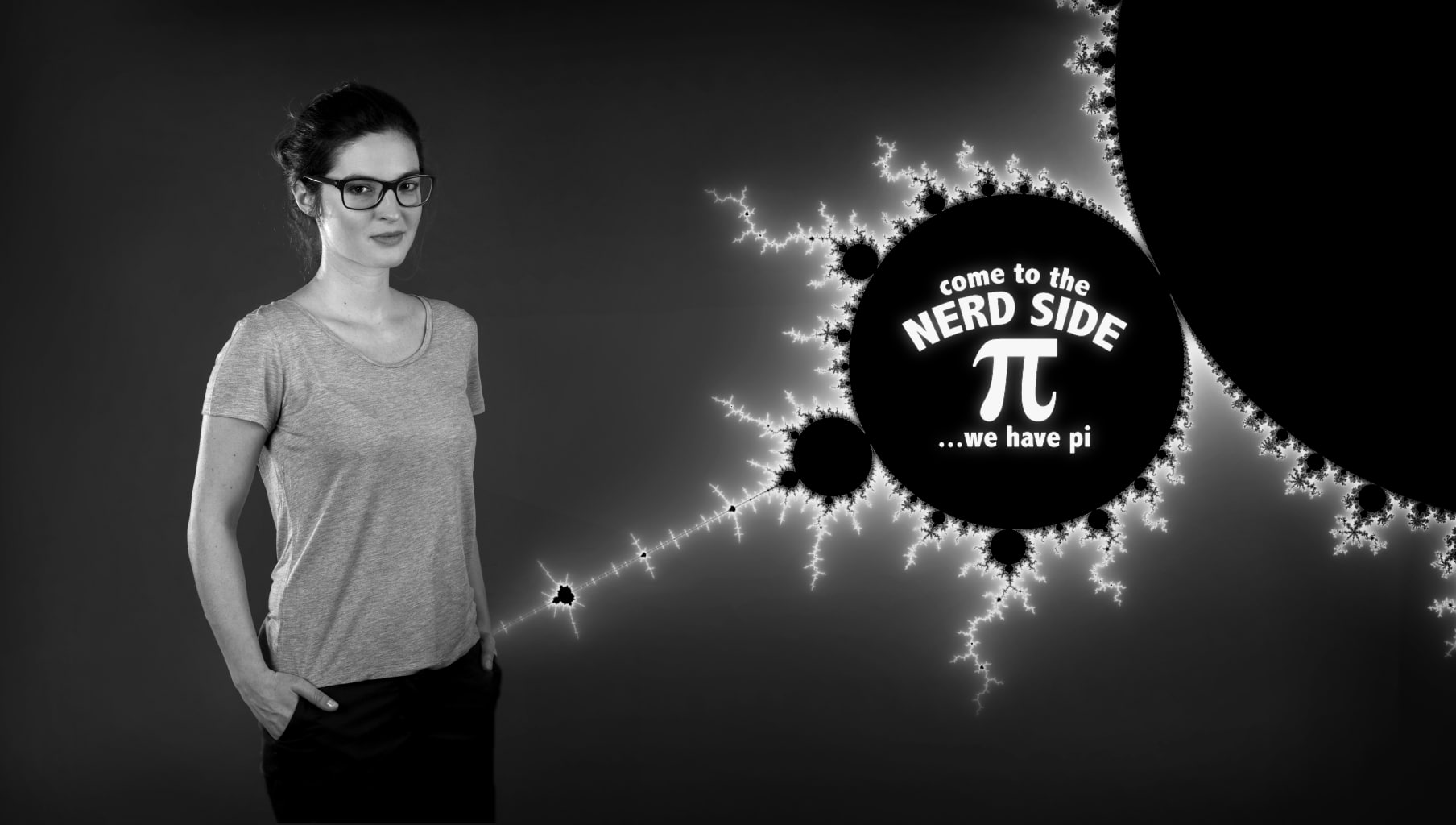casual clothing, mathematics, eyeglasses, glasses, smiling, fractal, lifestyles, standing, digital composite, 720P, portrait, communication, three quarter length, HD Wallpaper