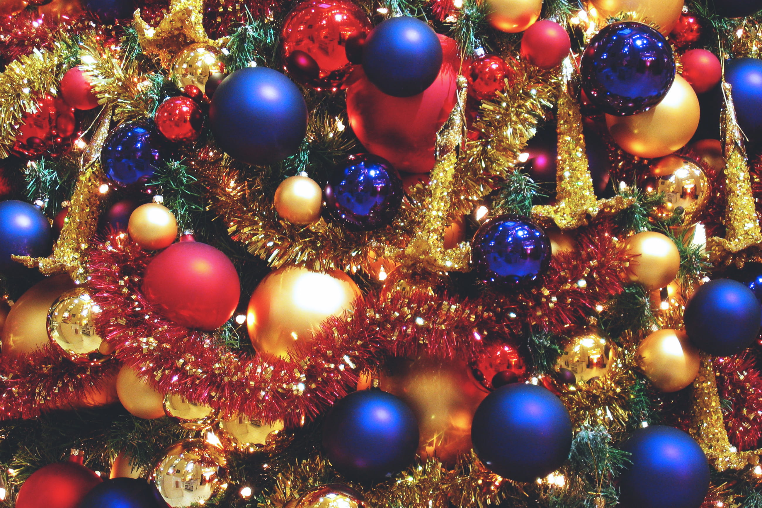 Christmas Decorations, red, winter, christmas tree, tree, xmas, sphere, illuminated, christmas decoration, christmas, decorations, holiday - event, close-up, HD Wallpaper