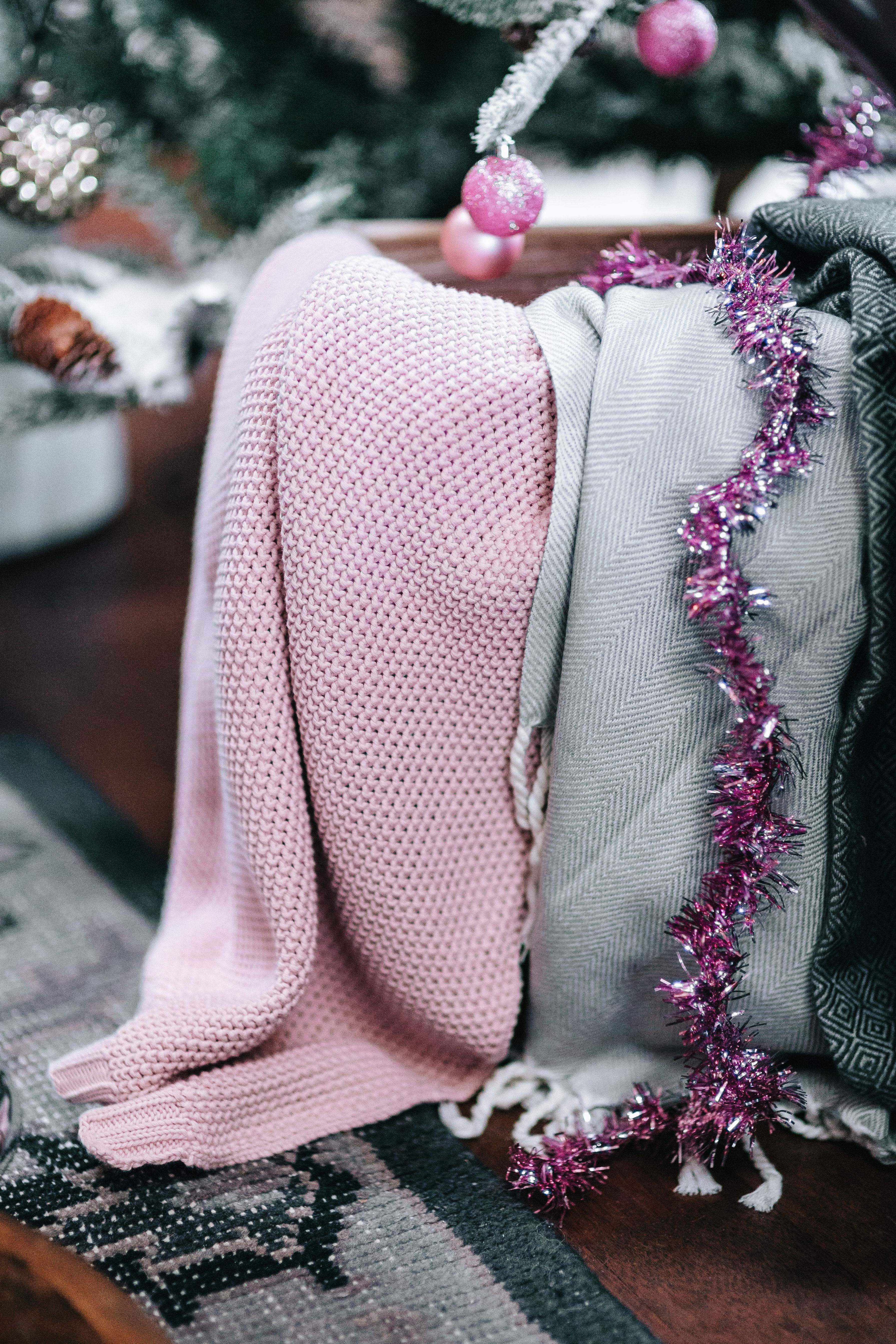 gift, personal accessory, Christmas tree, floral pattern, pink color, art and craft, flowering plant, decor, clothing, fashion, 5K, balls, indoors, still life, Phone HD Wallpaper