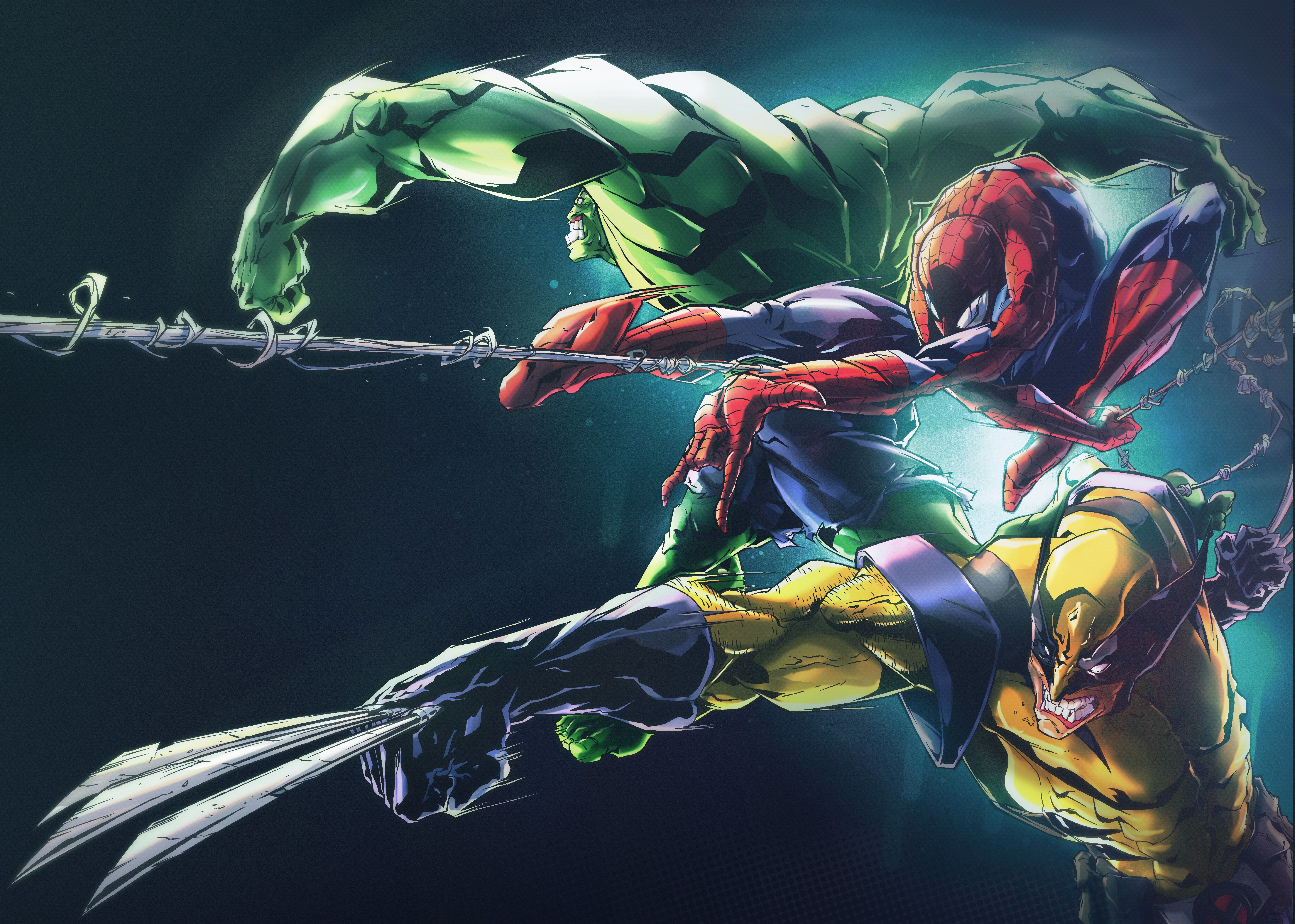 5K, Wolverine, Spider-Man, 4K, digital, Hulk, spider, 8K, Artwork, Marvel Comics, Superheroes, man, incredible, HD Wallpaper