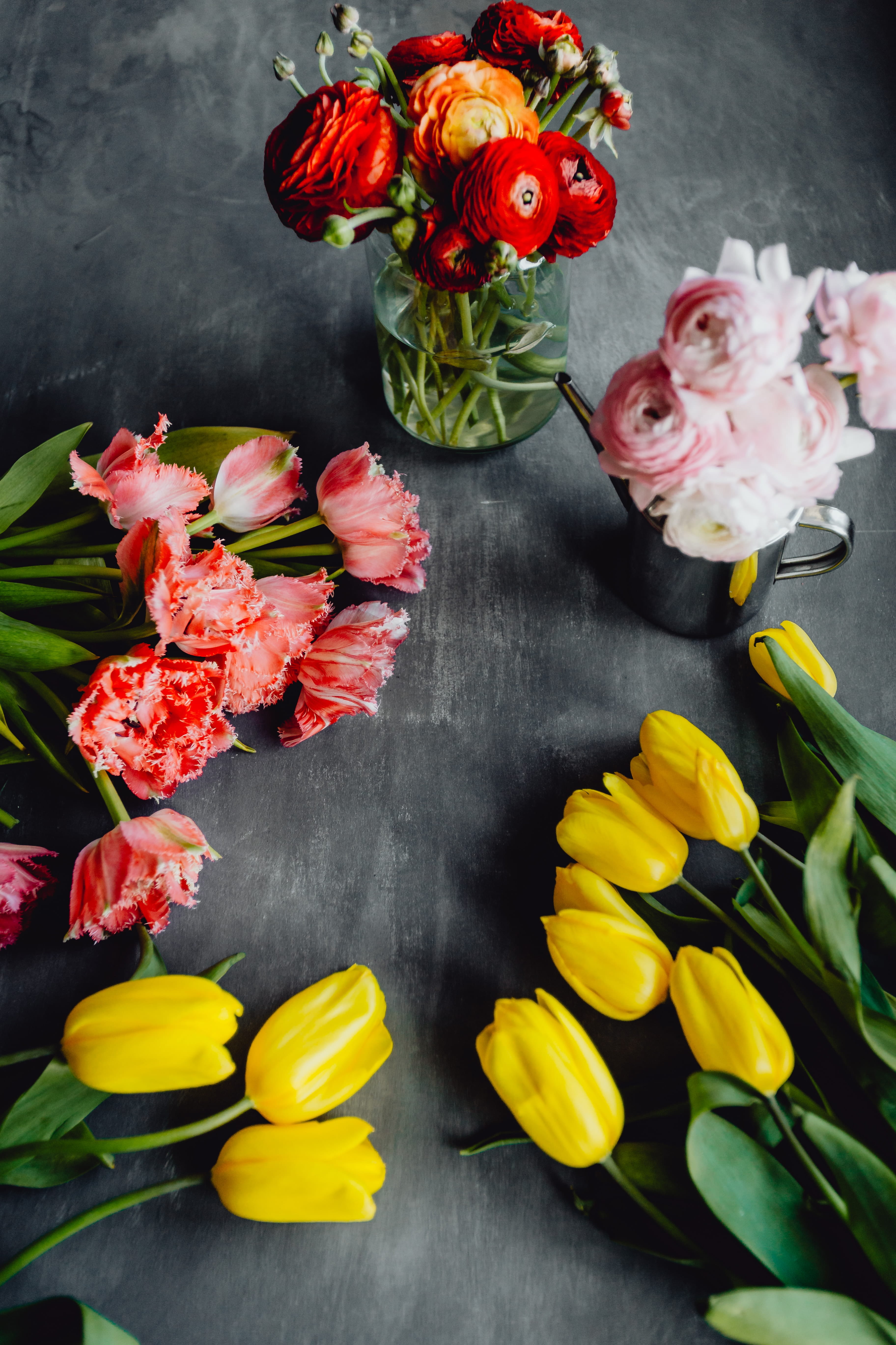 background, copy space, close-up, flower head, red, grey, plant, freshness, vase, high angle view, no people, flowers, 5K, flower arrangement, bloom, copy paste, Phone HD Wallpaper