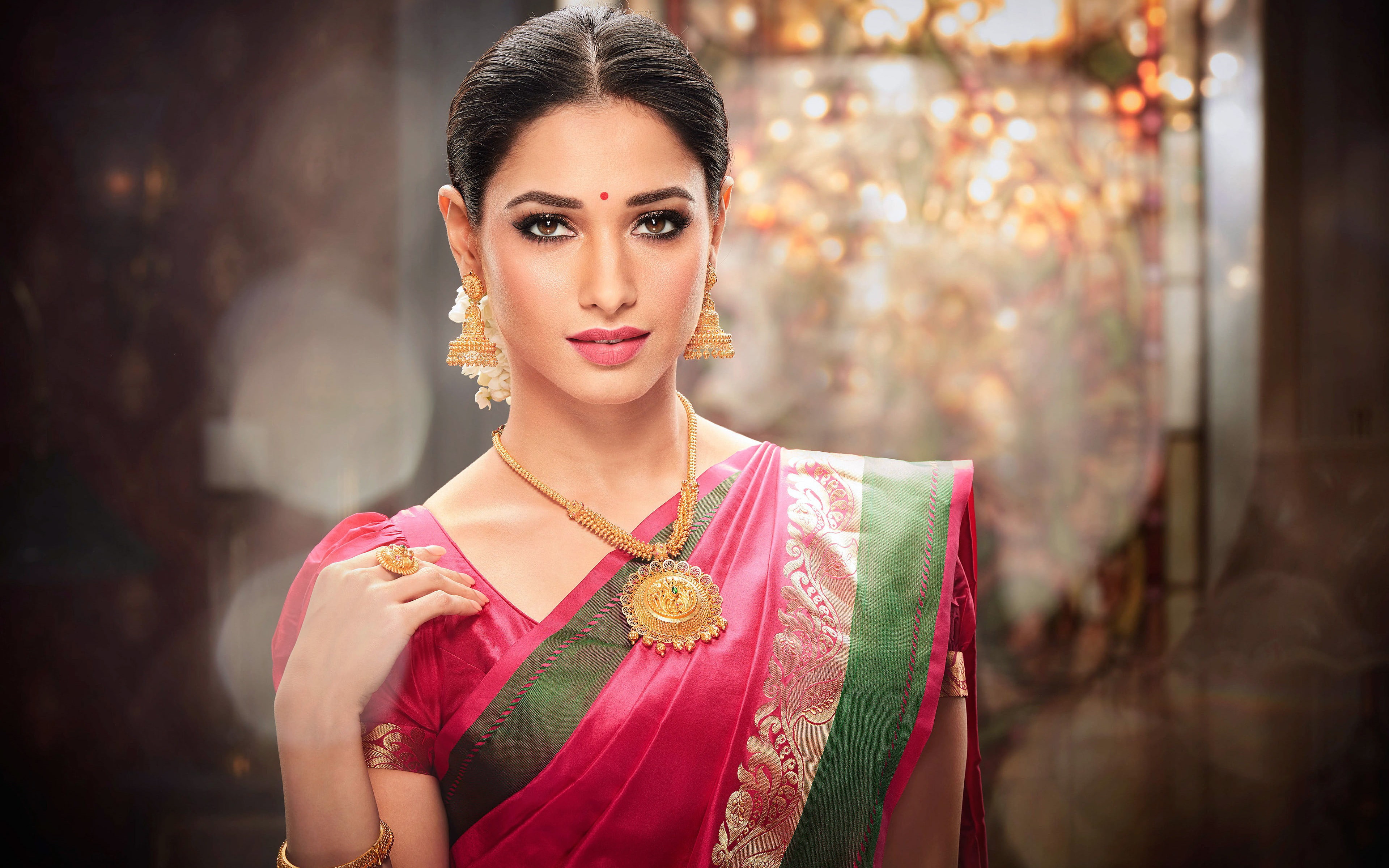 beauty, clothing, hair, beautiful woman, jewelry, dress, beautiful people, traditional clothing, tamannaah, photo, pretty, young women, adult, bhatia, smiling, HD Wallpaper