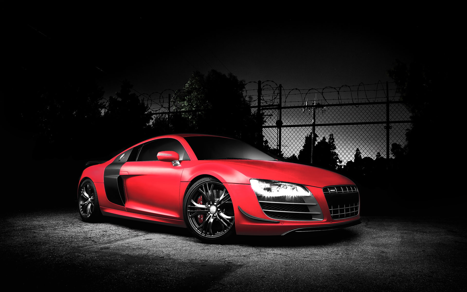 famous, red, dark, four rings, 1080P, famous brand, car, audi r8, audi, r, rings, brand, dark background, four, background, HD Wallpaper