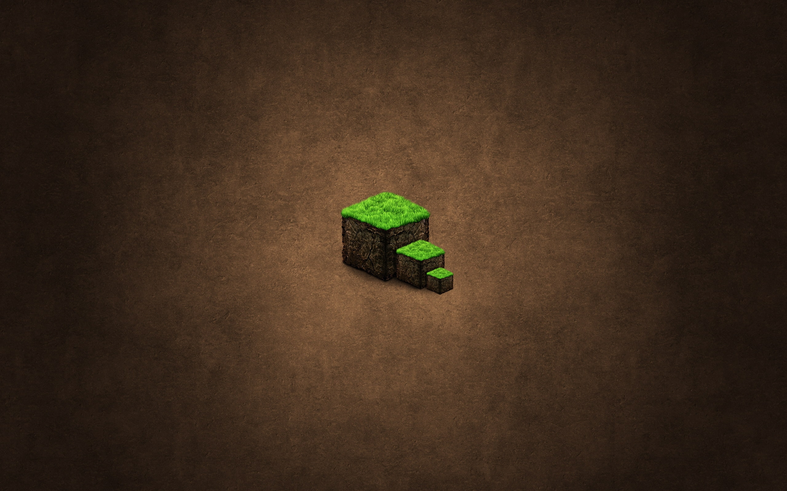 cubes, blue, brown, minecraft, green, grass, 2K, illustration, HD Wallpaper
