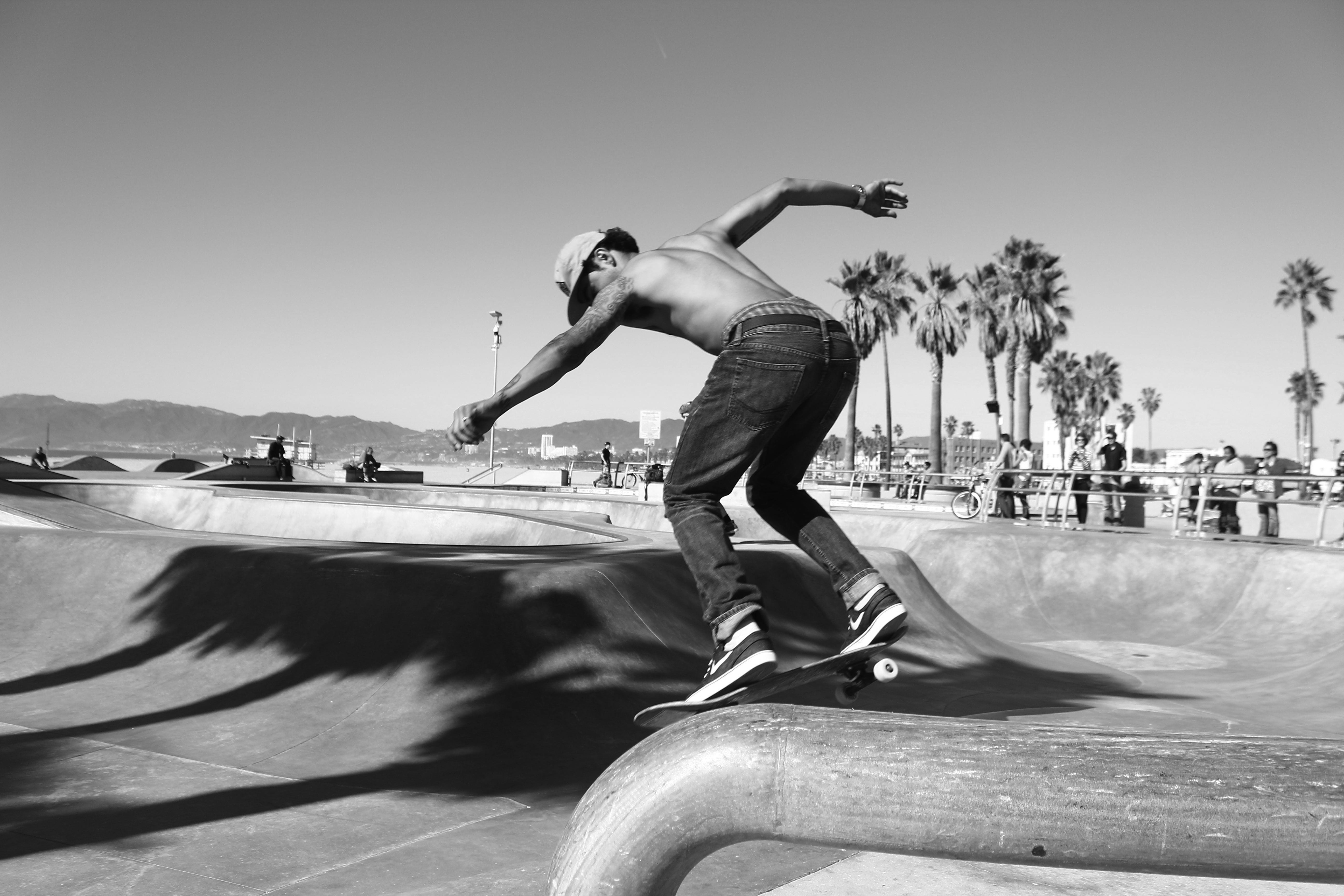 grayscale, nature, 5K, water, man, skatepark, leisure activity, skateboarding, stunt, fun, real people, men, park, skateboard, day, human arm, boy, summer, HD Wallpaper