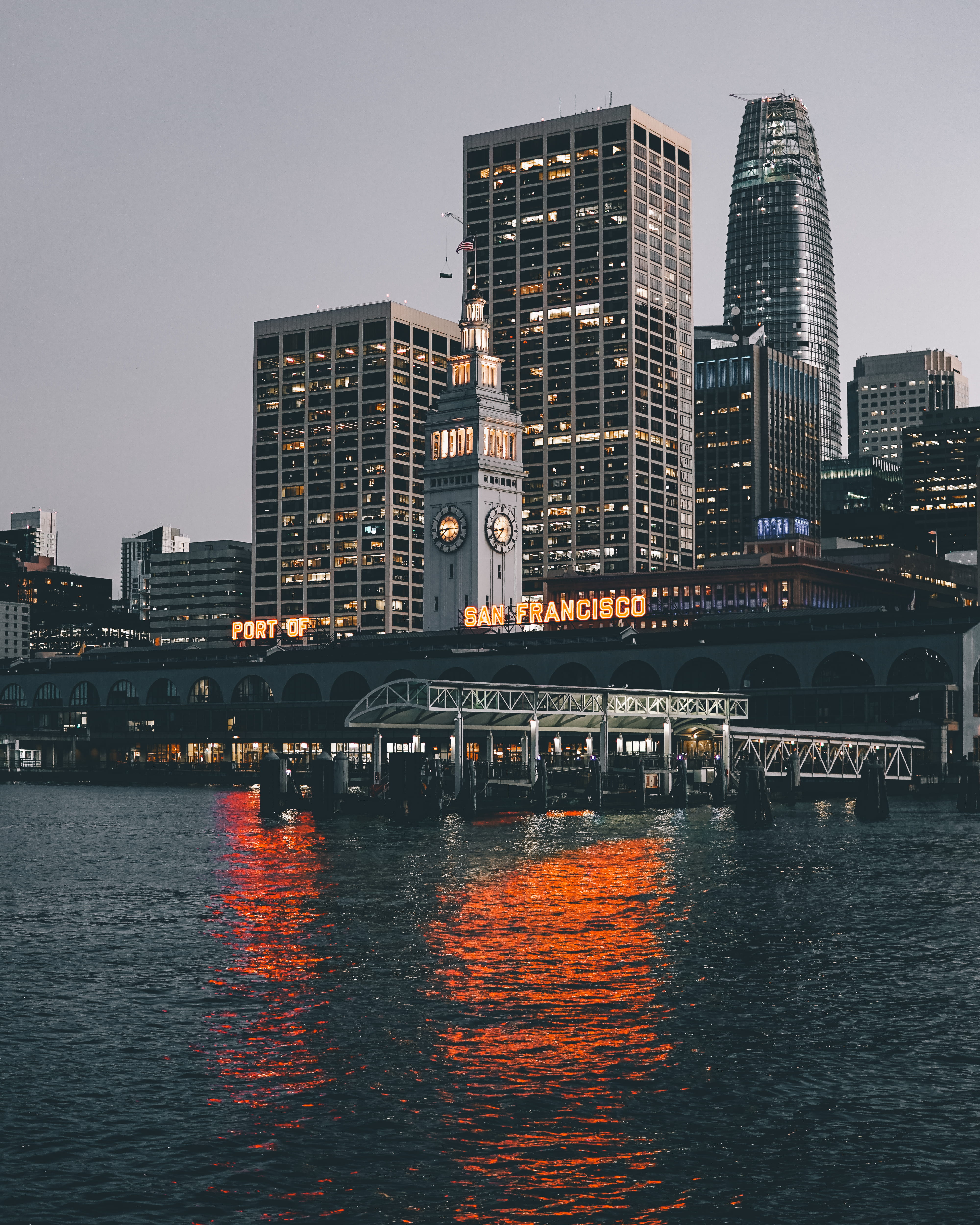 rise, californium, san francisco ferry building, ferry building, financial district, water, san, ferry terminal, sky, city, bay, no people, buildings, skyscraper, Phone HD Wallpaper