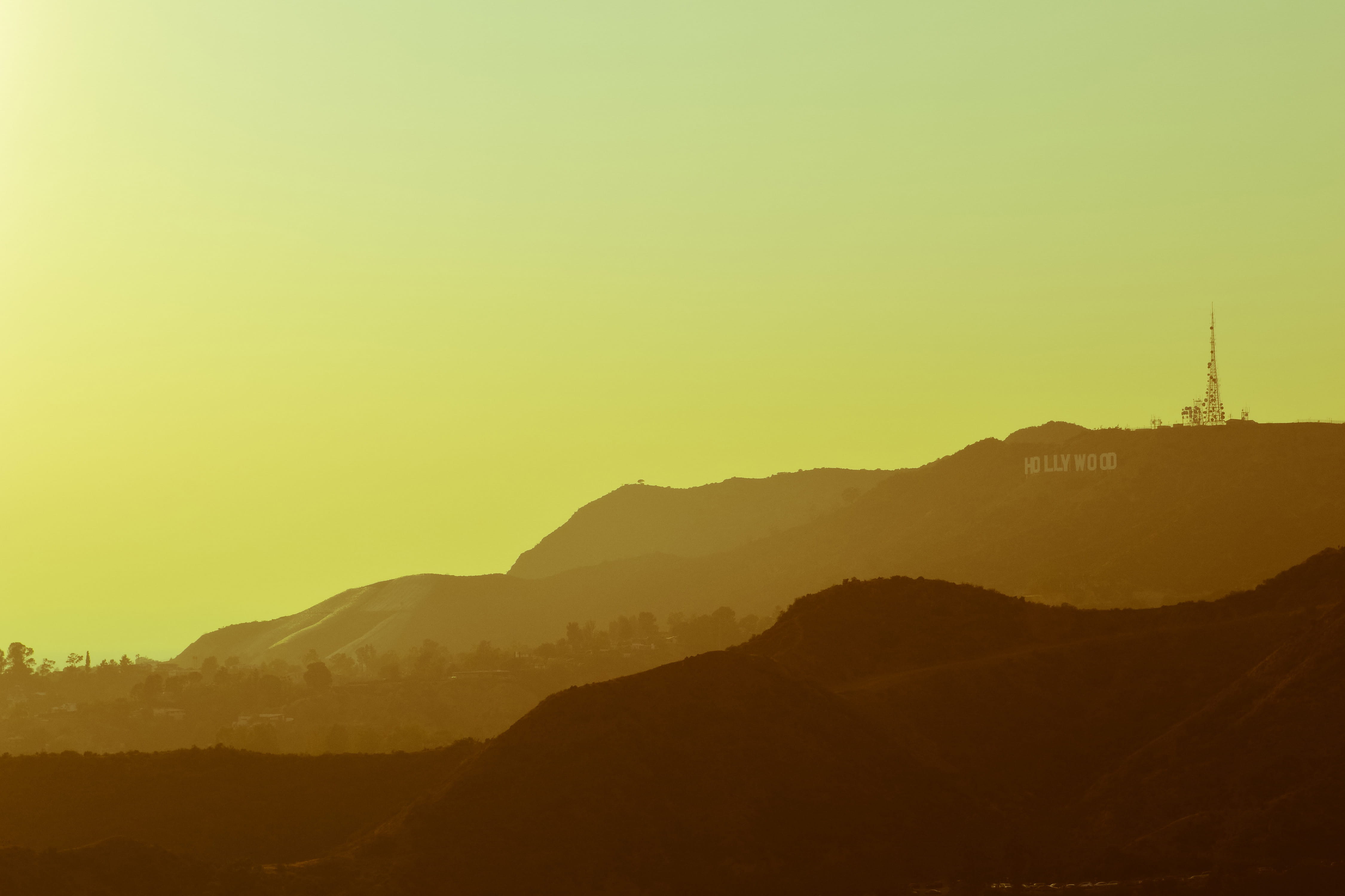beauty in nature, summer, nature, los, Hollywood Hills, shot, hollywood, sunset, fog, built structure, no people, sky, environment, famous, hill, copy space, HD Wallpaper