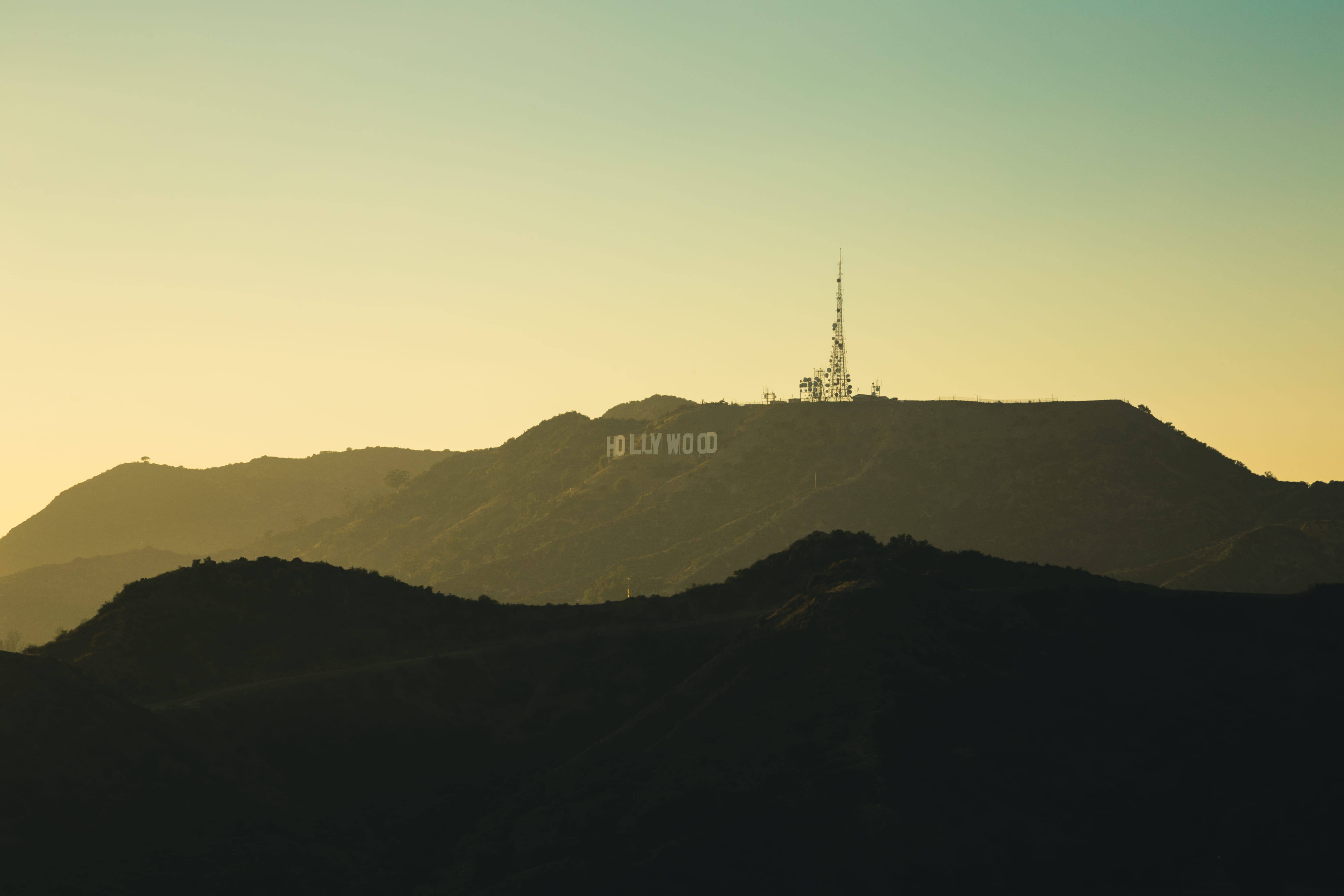 5K, copy space, peak, hollywood, beauty in nature, sign, clear sky, california, architecture, turquoise, non-urban scene, travel destinations, spire, daytime, HD Wallpaper