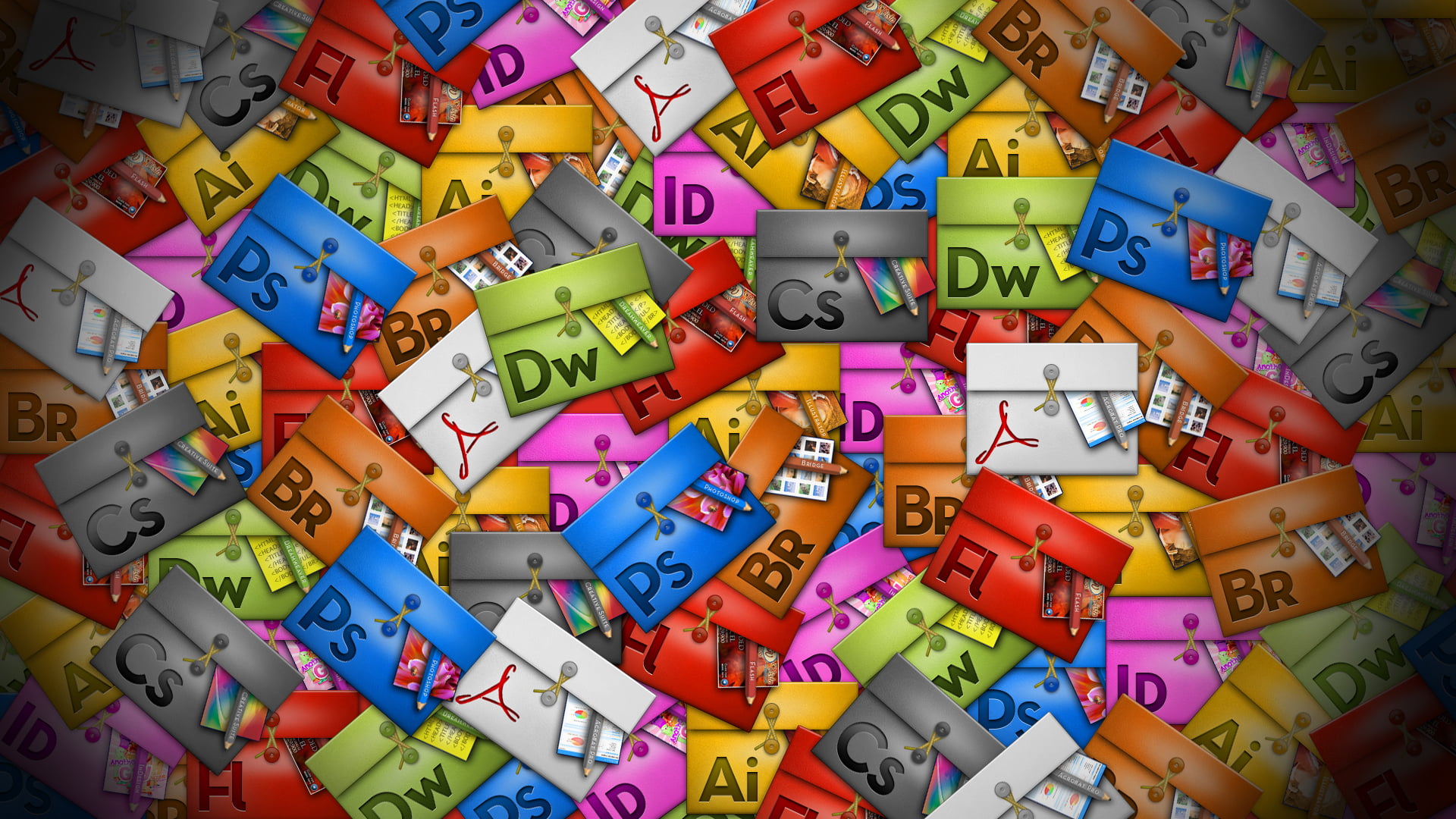 illustration, indoors, InDesign, Adobe, backgrounds, toy, Acrobat, multi colored, no people, collection, full frame, Dreamweaver, capital letter, text, HD Wallpaper