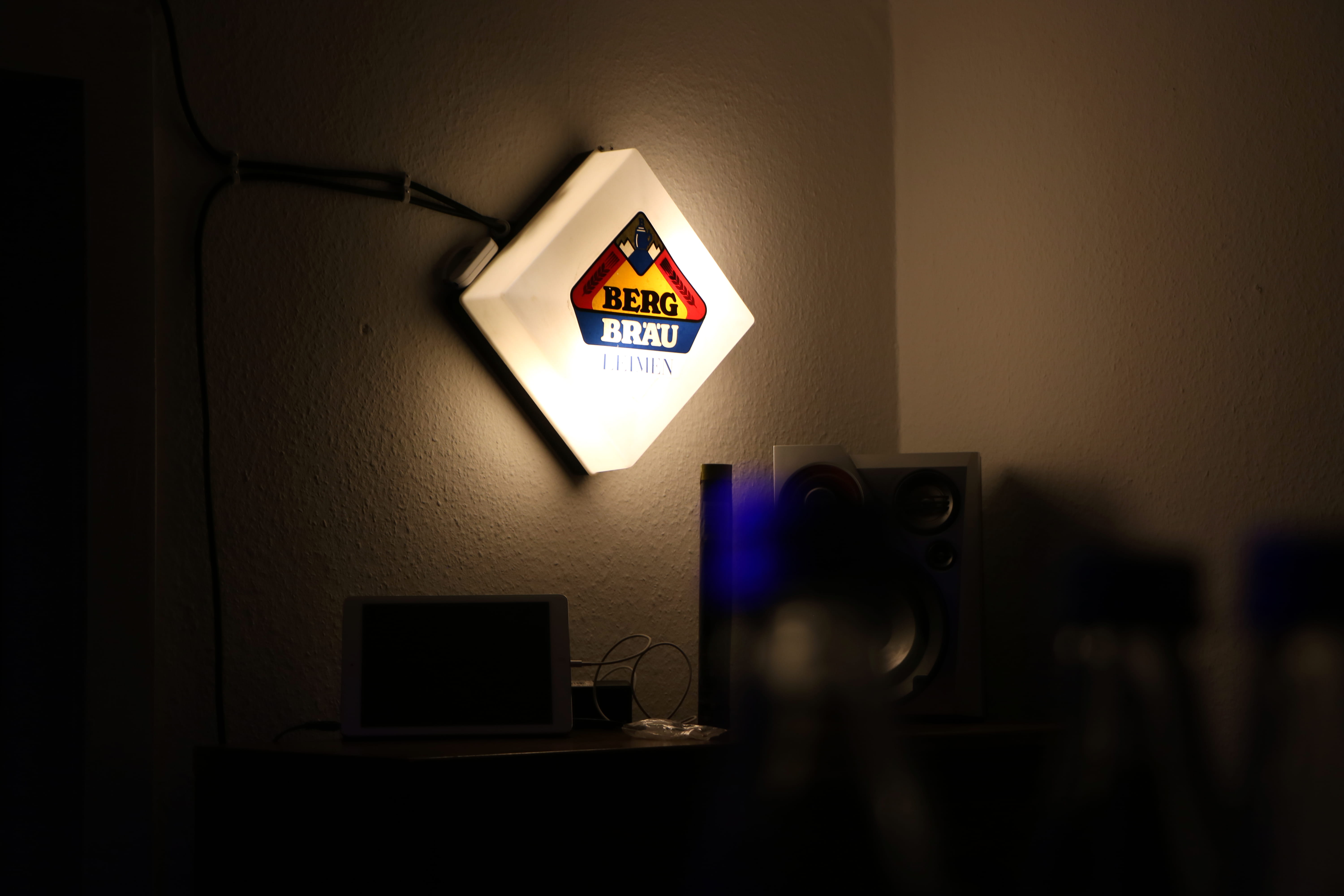 electric lamp, electronics, trademark, screen, technology, speaker, domestic room, wall, beer, symbol, illuminated, bergbräu brauerei, monitor, table, warning sign, HD Wallpaper