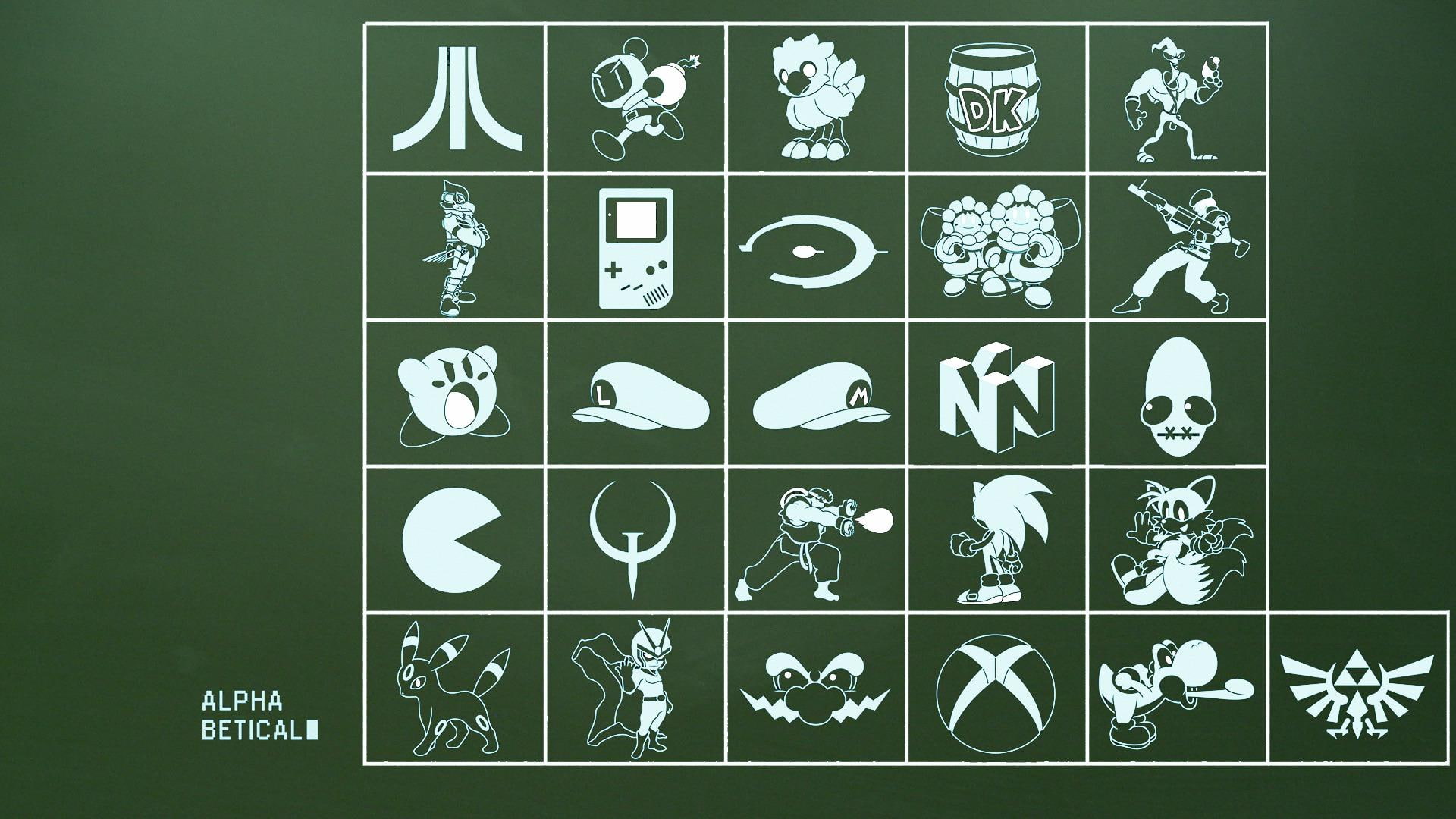 super mario, 1080P, pokemon, game, 1920x1080, alphabet, guessing, logo, alphabetical, games, chart, HD Wallpaper