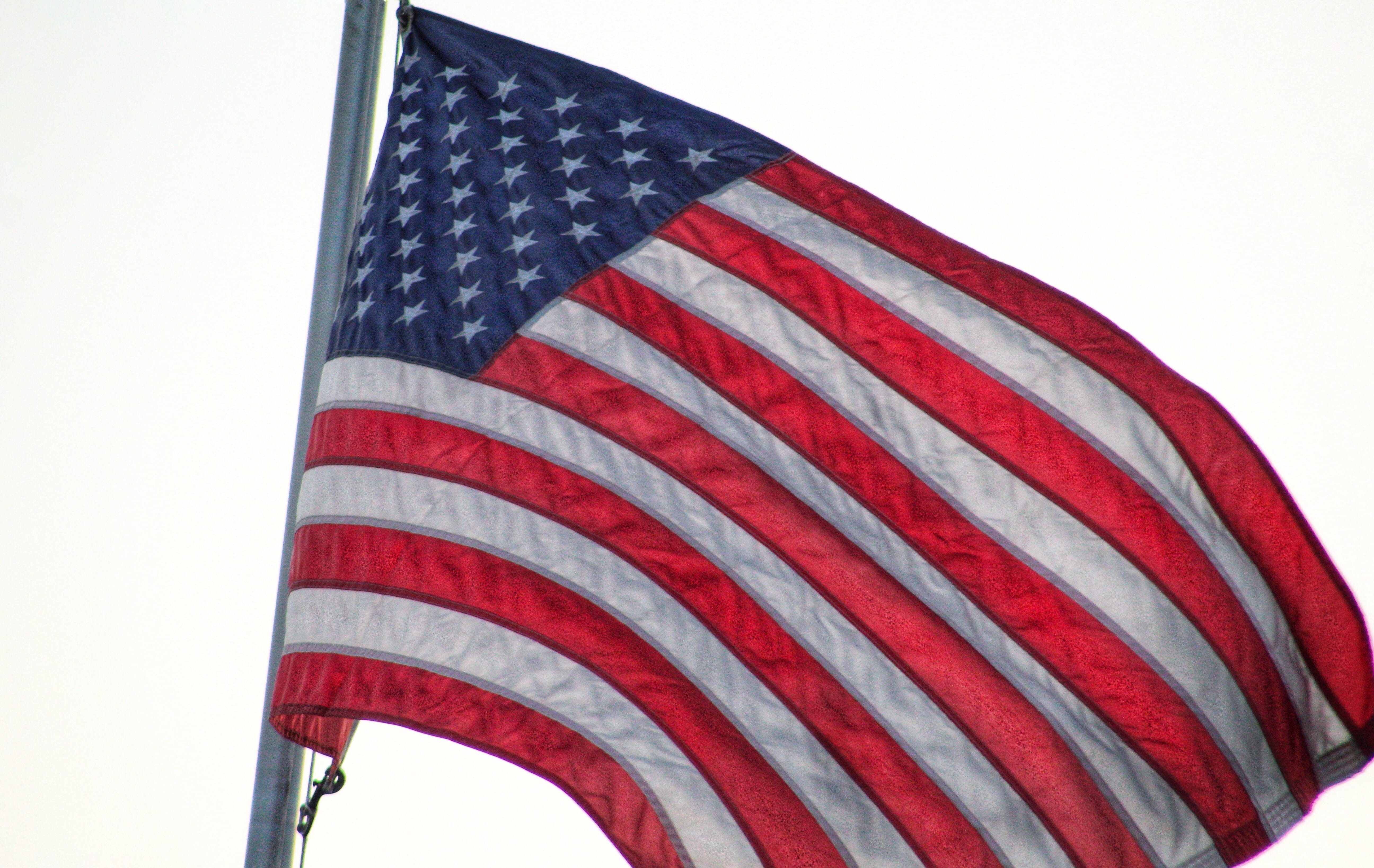 disjunct, merica, wind, silhouette, freedom, 5K, national icon, striped, outdoors, shape, troops, blue, no people, sky, pride, nature, flagpole, low angle view, HD Wallpaper