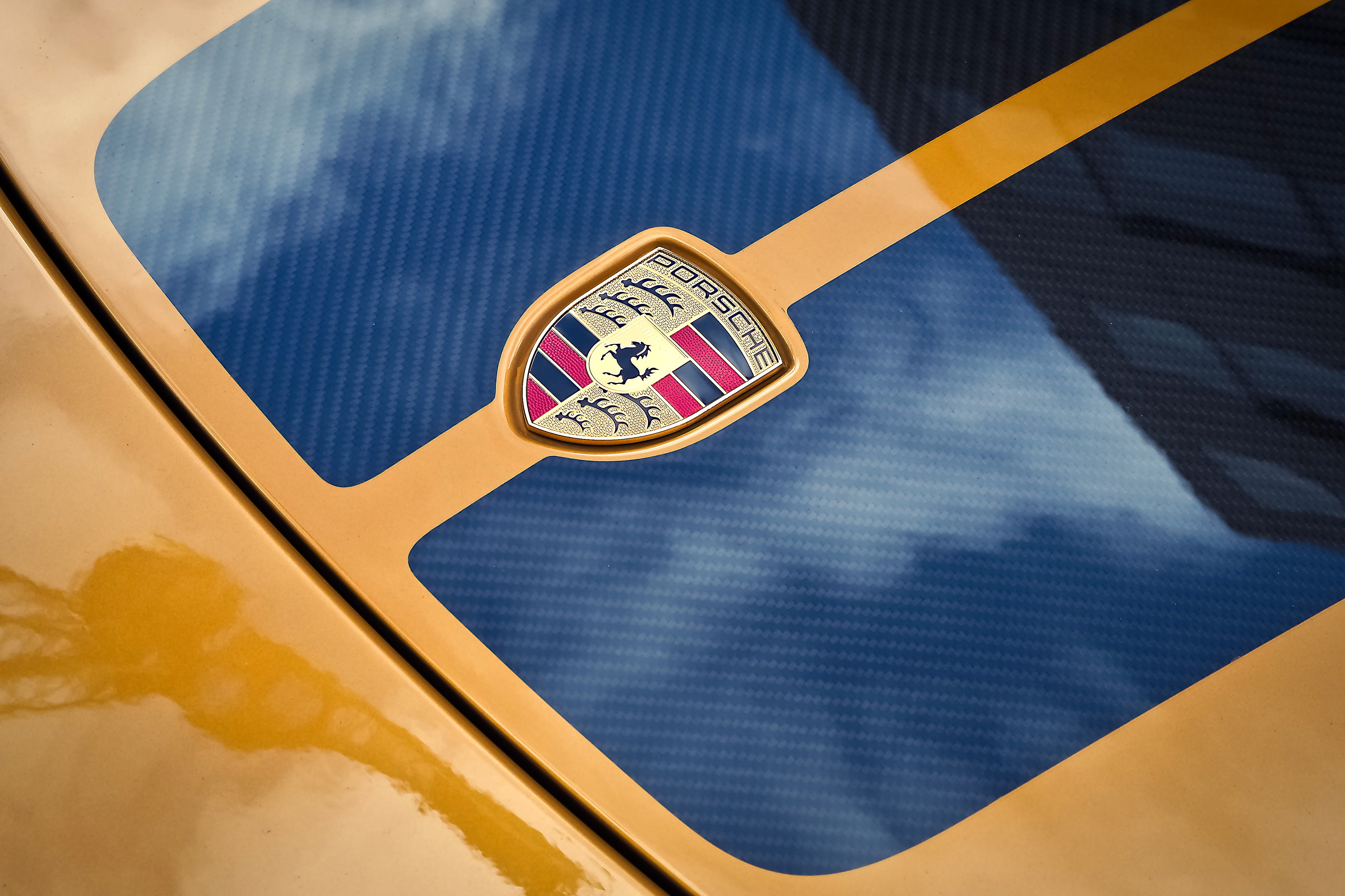 day, yellow, expensive, sports car, nobel body, auto, airplane, luxury, porsche, indoors, elegant, symbol, 911, zuffenhausen, travel, emblem, close-up, HD Wallpaper