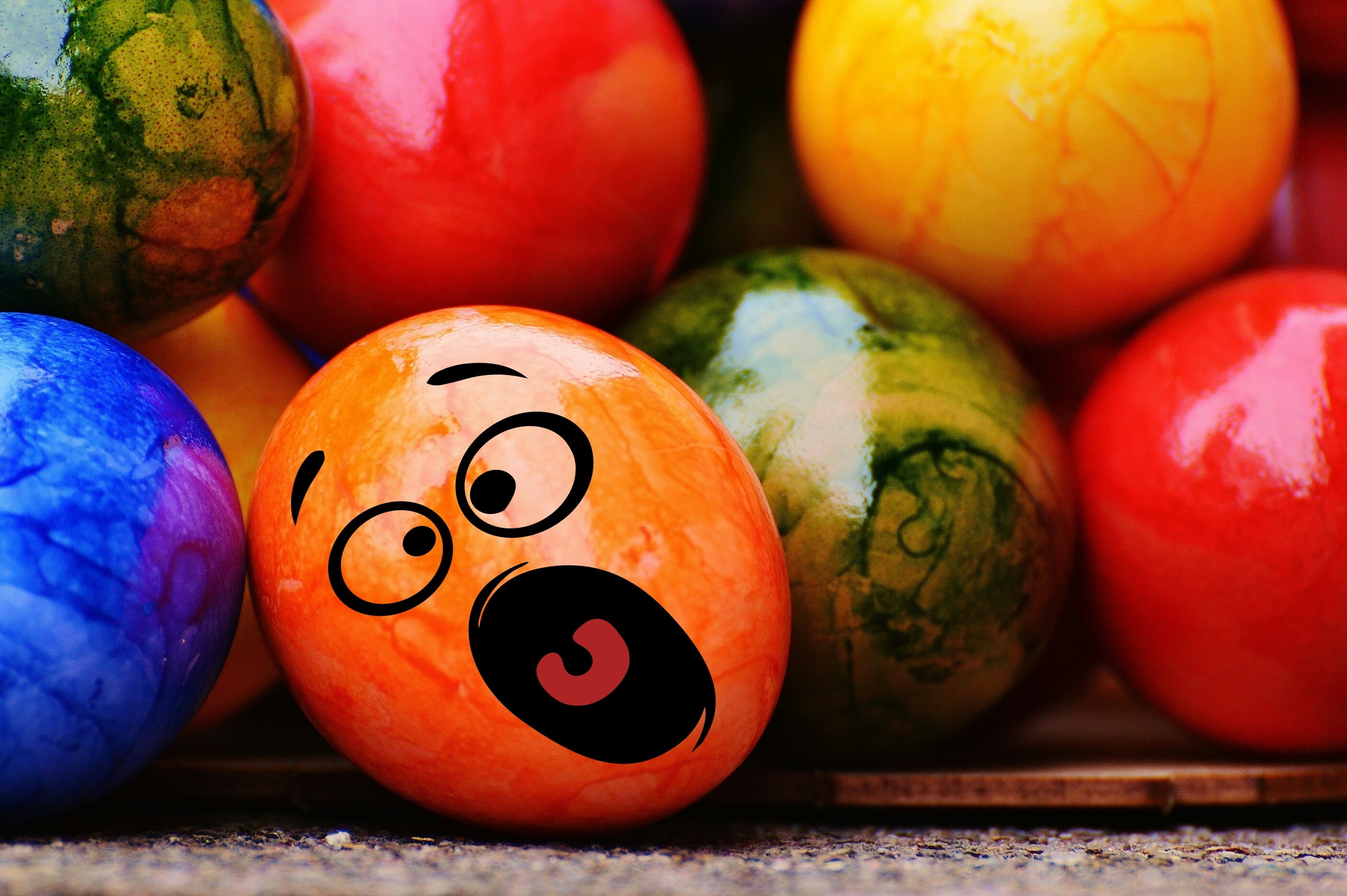 focus on foreground, funny, color, group of objects, creativity, variation, easter, table, fun, food, fruit, happy easter, still life, smiley, pile, vegetable, HD Wallpaper