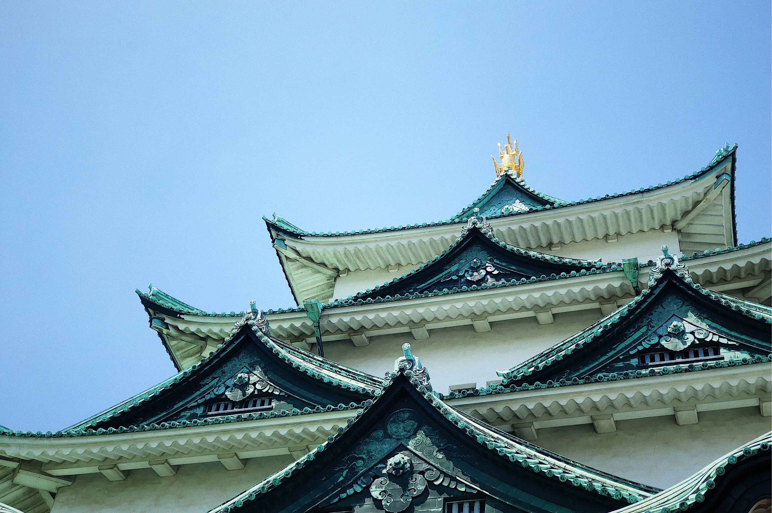 japanese, religion, sky, clear sky, travel destinations, 2K, architecture, outdoors, city, belief, nagoya-shi, building, nagoya, ornate, japan, place of worship, HD Wallpaper